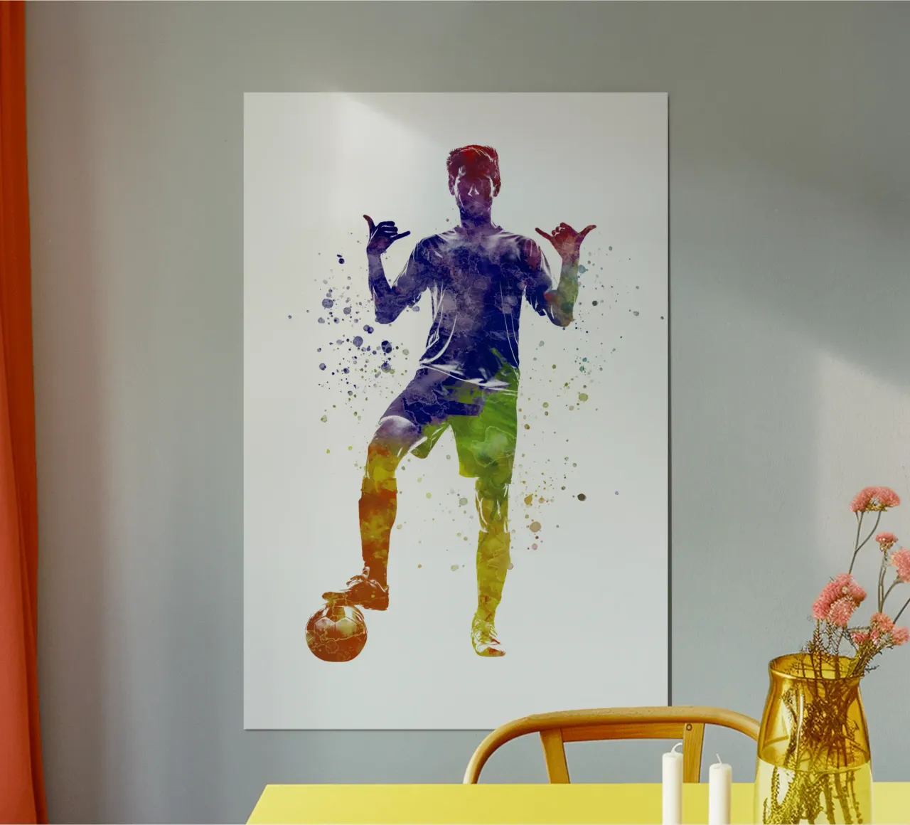 Giocatore di calcio ad acquerello poster con telaio in legno da ⚽ Sports Pulse
