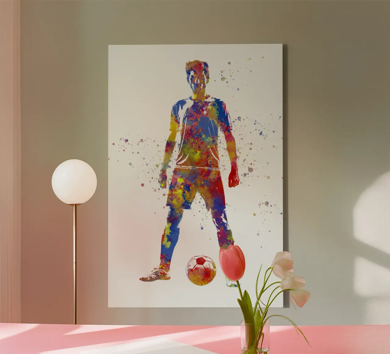 Giocatore di calcio ad acquerello tela con Cornice a cassetta da ⚽ Sports Pulse