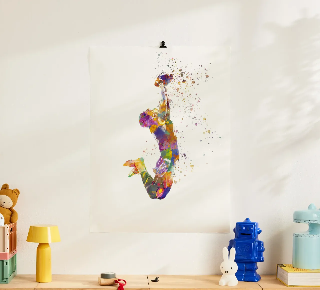 Giocatore di football americano in acquerello poster con telaio in plastica da ⚽ Sports Pulse