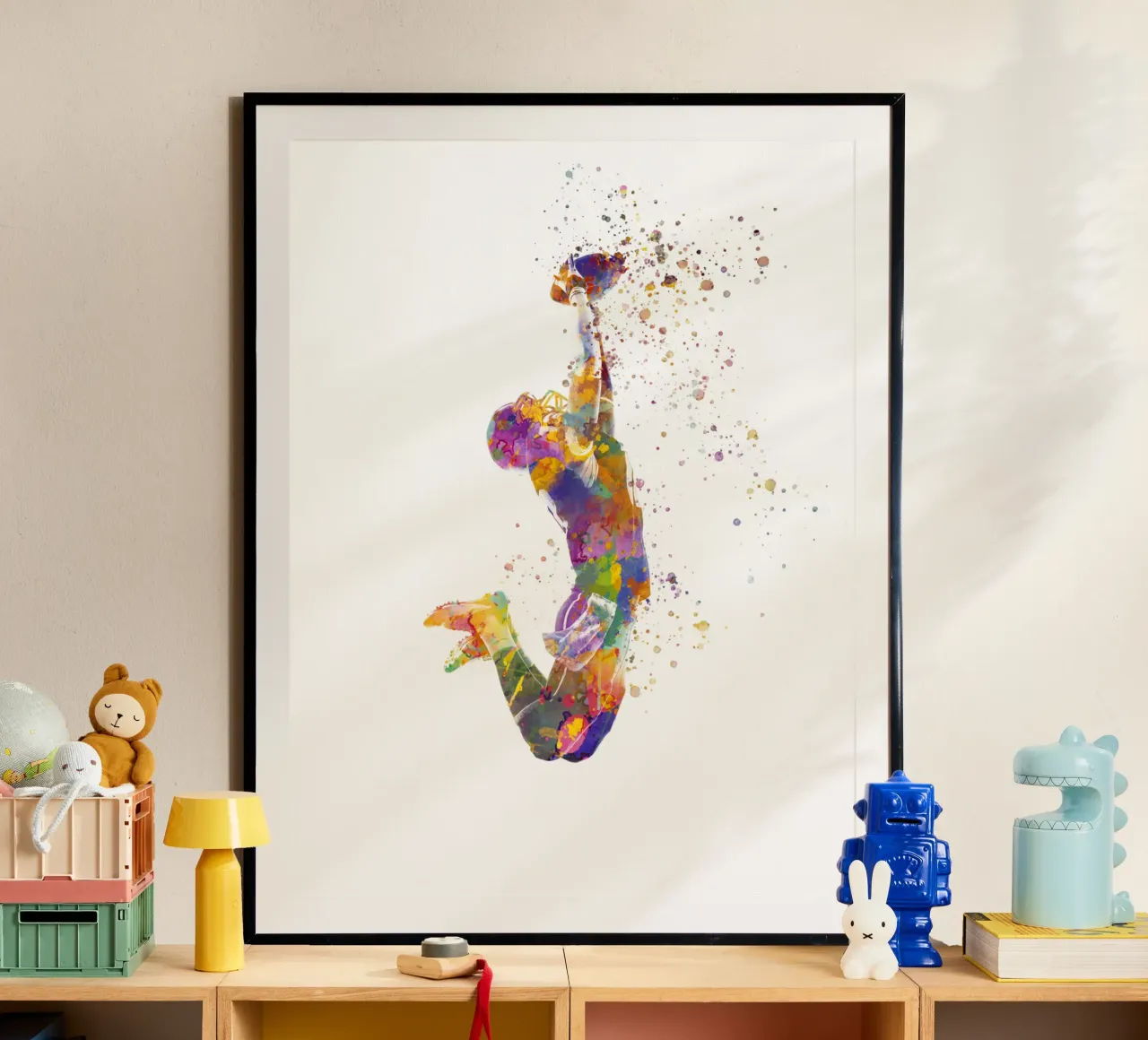 Giocatore di football americano in acquerello poster con telaio in plastica da ⚽ Sports Pulse