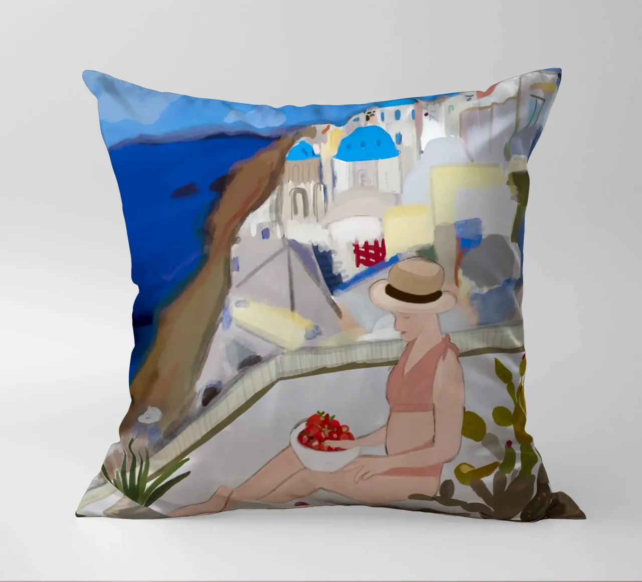 Una donna e Santorini cuscino da gulsengunel