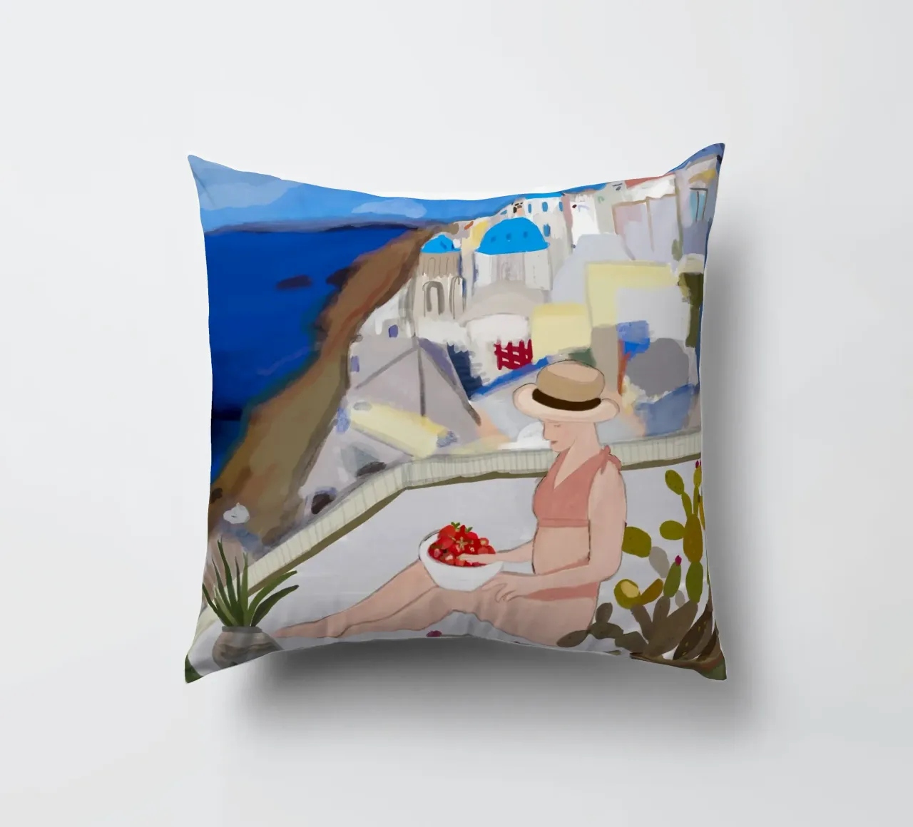 Una donna e Santorini cuscino da gulsengunel