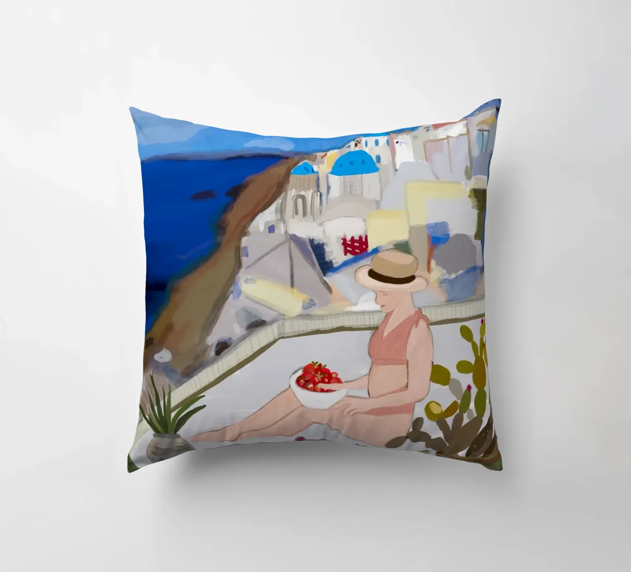 Una donna e Santorini cuscino da gulsengunel