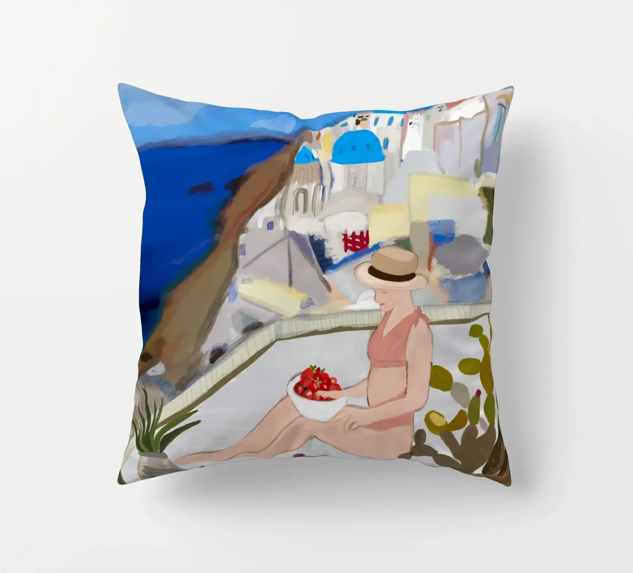 Una donna e Santorini cuscino da gulsengunel