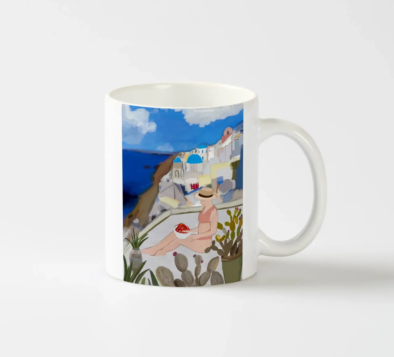 Una donna e Santorini tazza in ceramica da gulsengunel