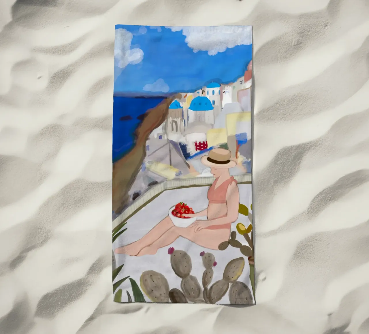 Una donna e Santorini telo mare da gulsengunel