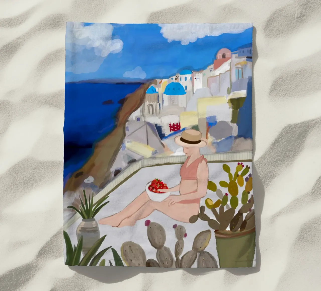Una donna e Santorini telo mare da gulsengunel