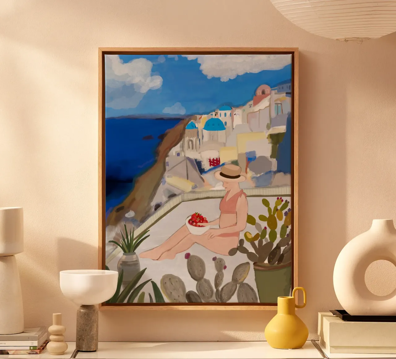 Una donna e Santorini tela con Cornice a cassetta da gulsengunel