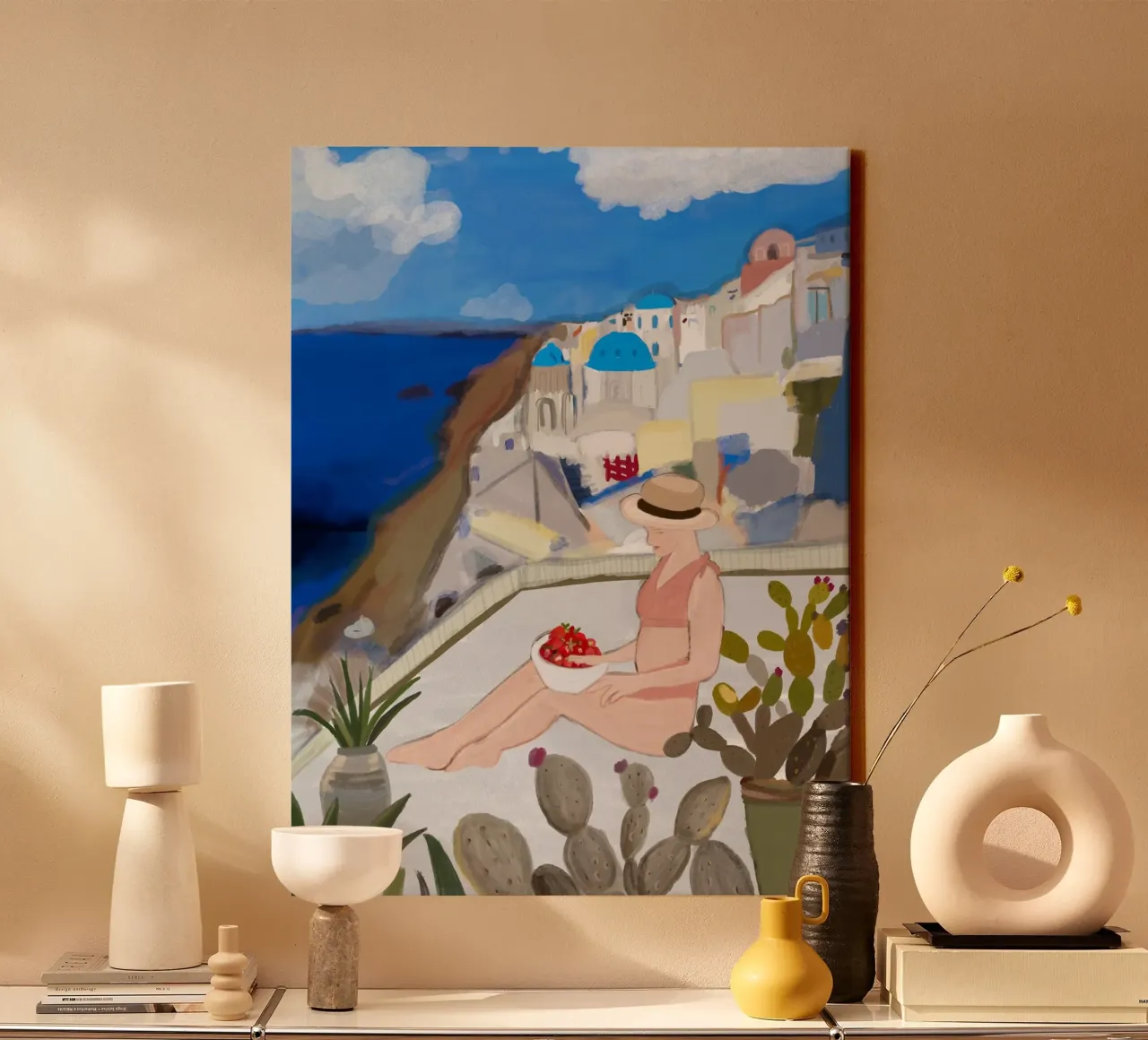 Una donna e Santorini tela con Cornice a cassetta da gulsengunel