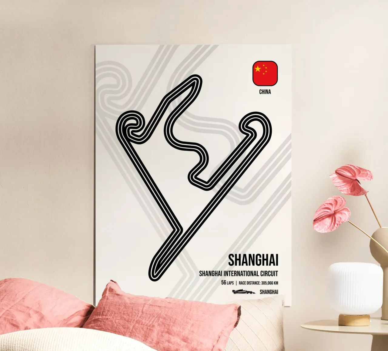Pista di Shanghai poster con telaio in legno da Mariel Toigo