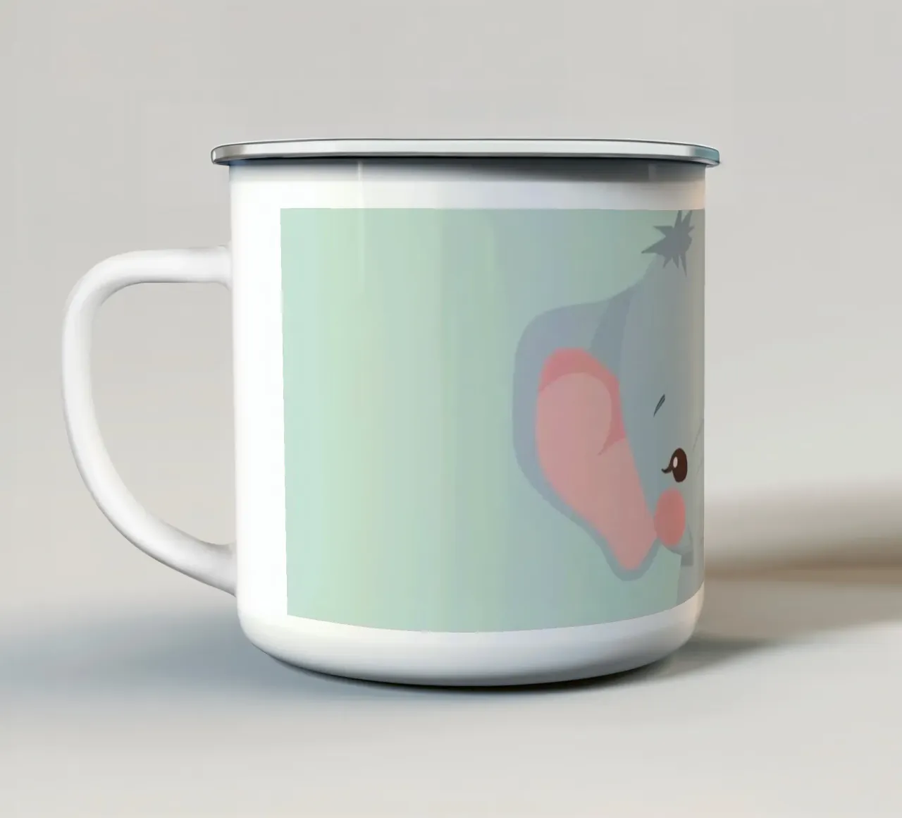 Elefante dei cartoni animati con in mano un palloncino alla pesca tazza in smalto da DesignDoodle