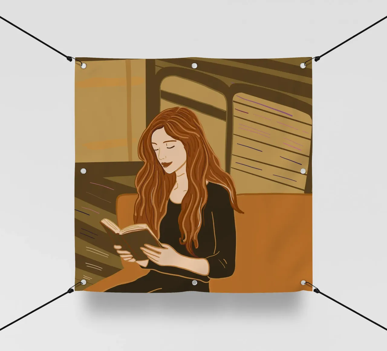Donna che legge un libro telo in pvc da gulsengunel