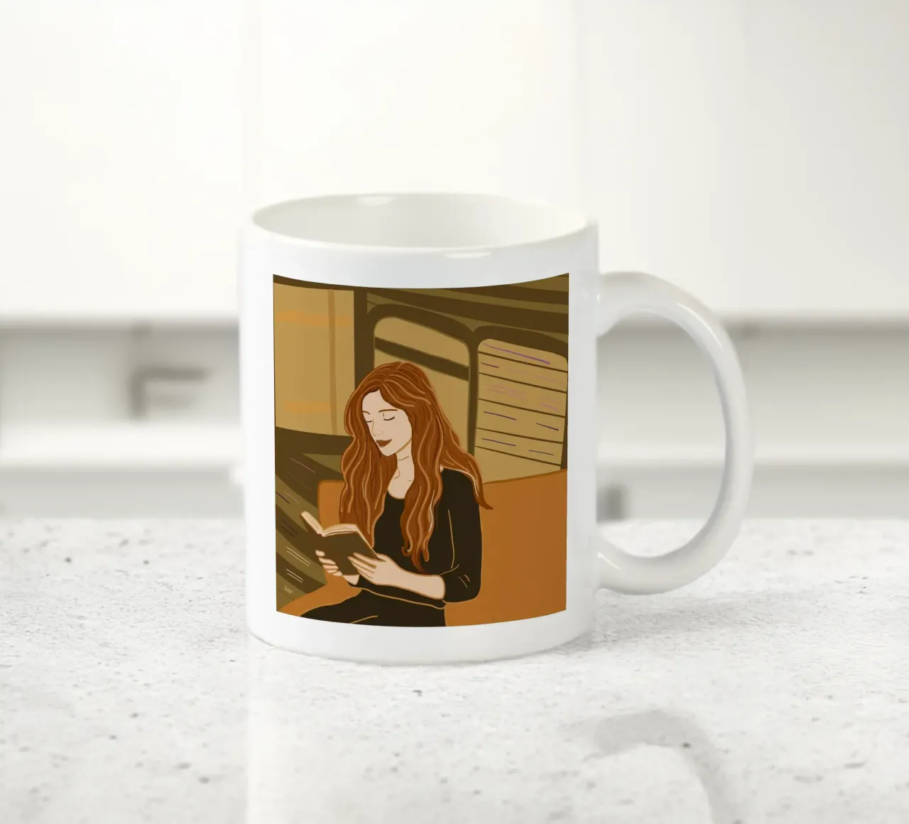 Donna che legge un libro tazza in ceramica da gulsengunel