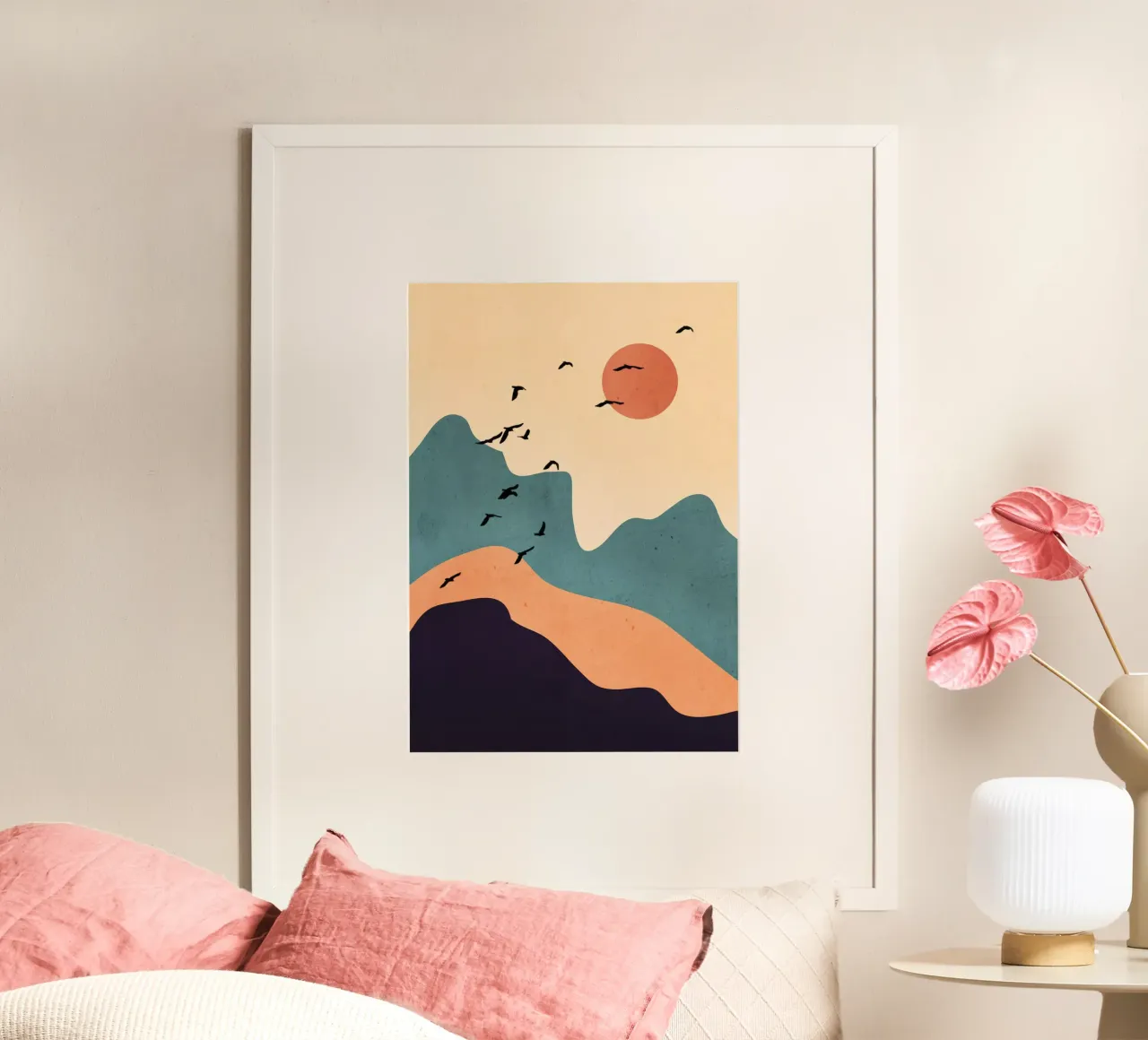 Paesaggio d'arte astratta minimale 19 poster con telaio in legno da ThingDesign