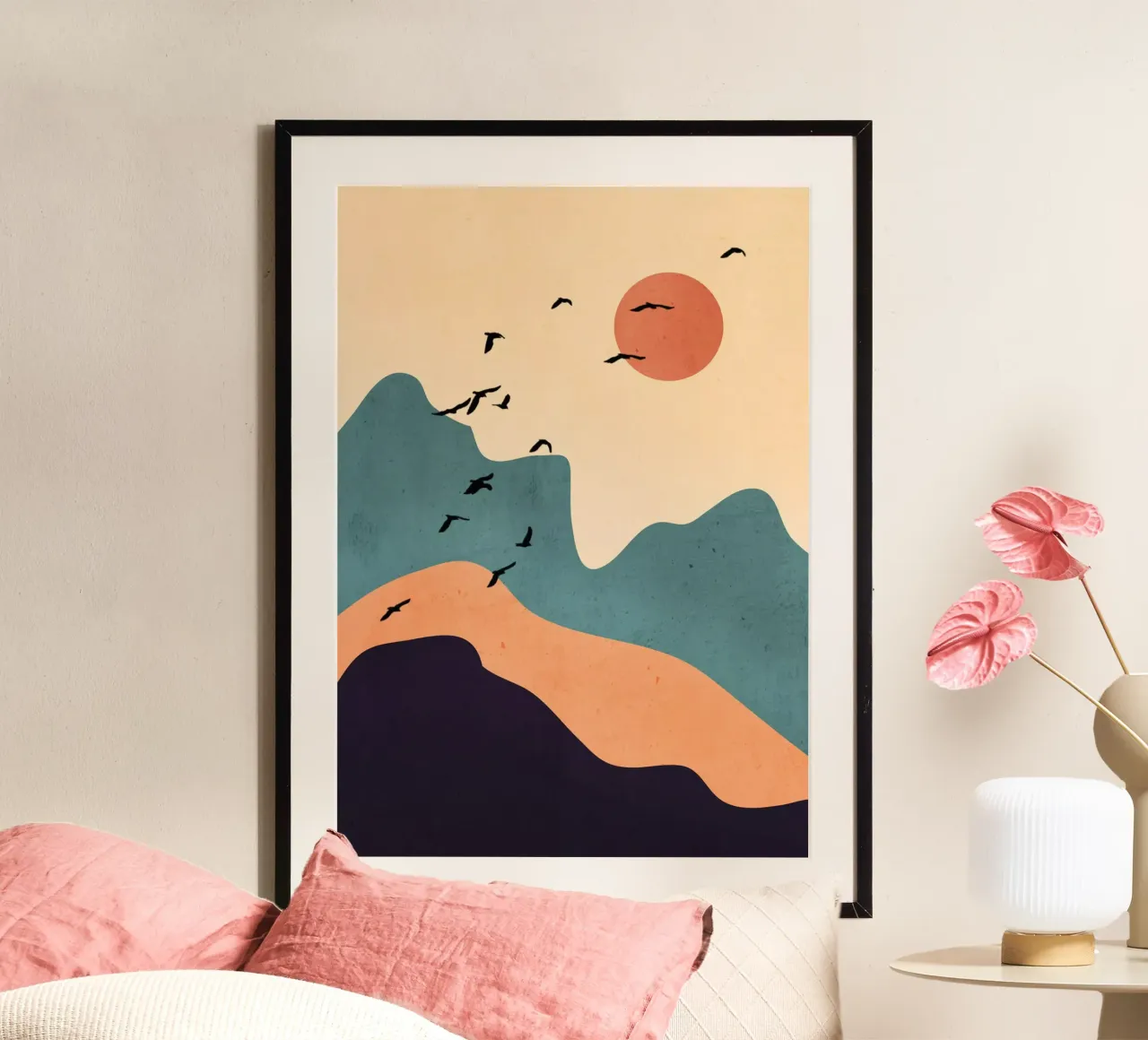 Paesaggio d'arte astratta minimale 19 poster con telaio in legno da ThingDesign