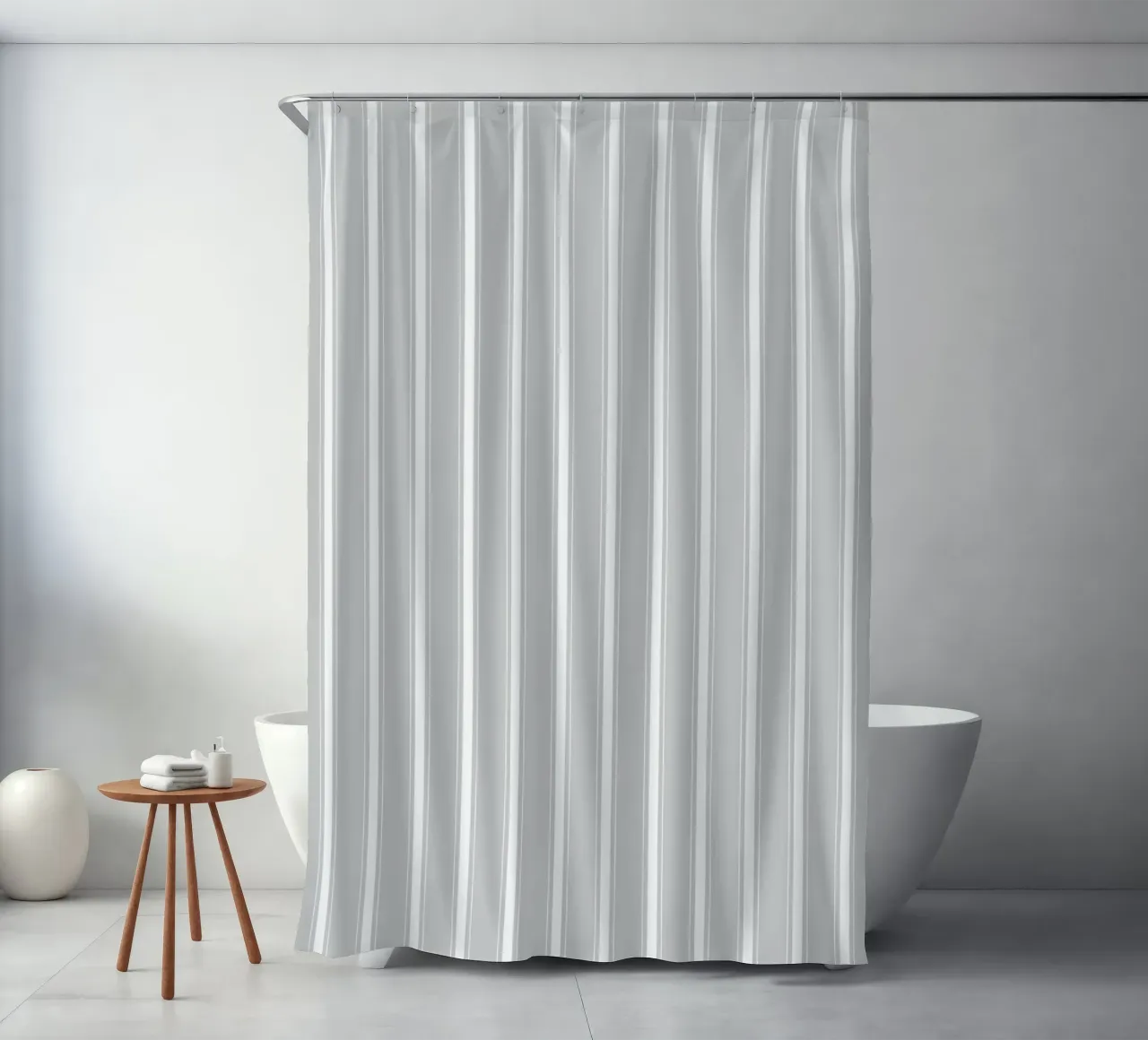 Agriturismo minimalista a strisce miste bianche su grigio chiaro tenda da doccia da Beauty in Simplicity