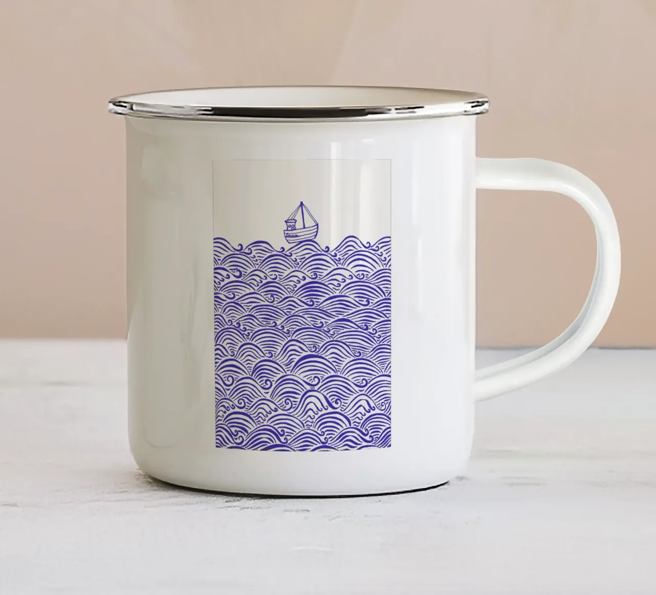 Barca sulle onde - blu tazza in smalto da PaperLine Art