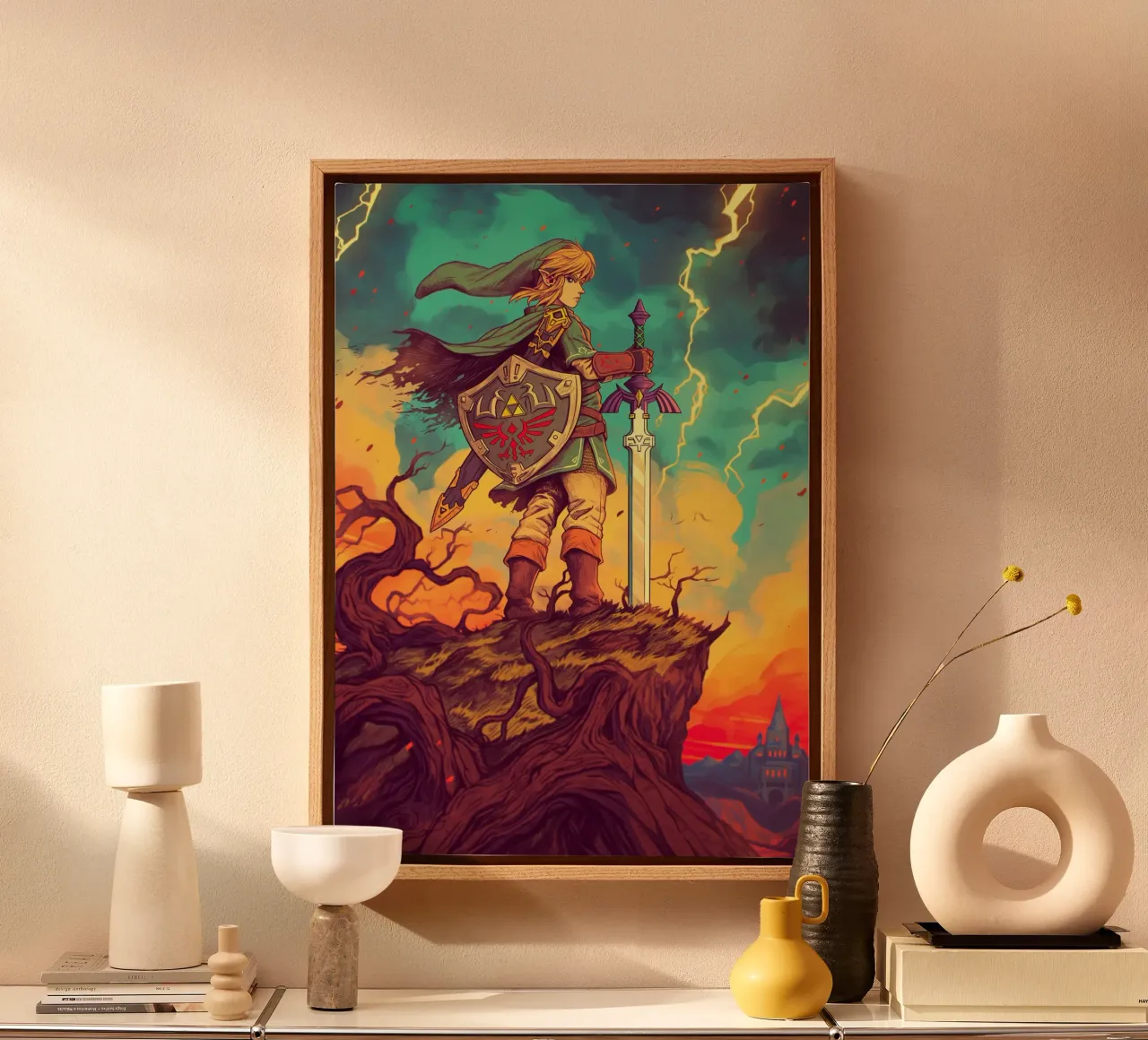Link Legend of Zelda canvas with Floater frame by Fleur de Lys