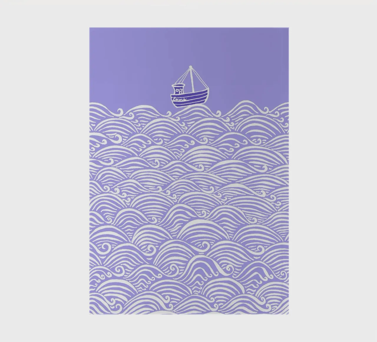 Boat in the waves - Violet white notebook by PaperLine Art