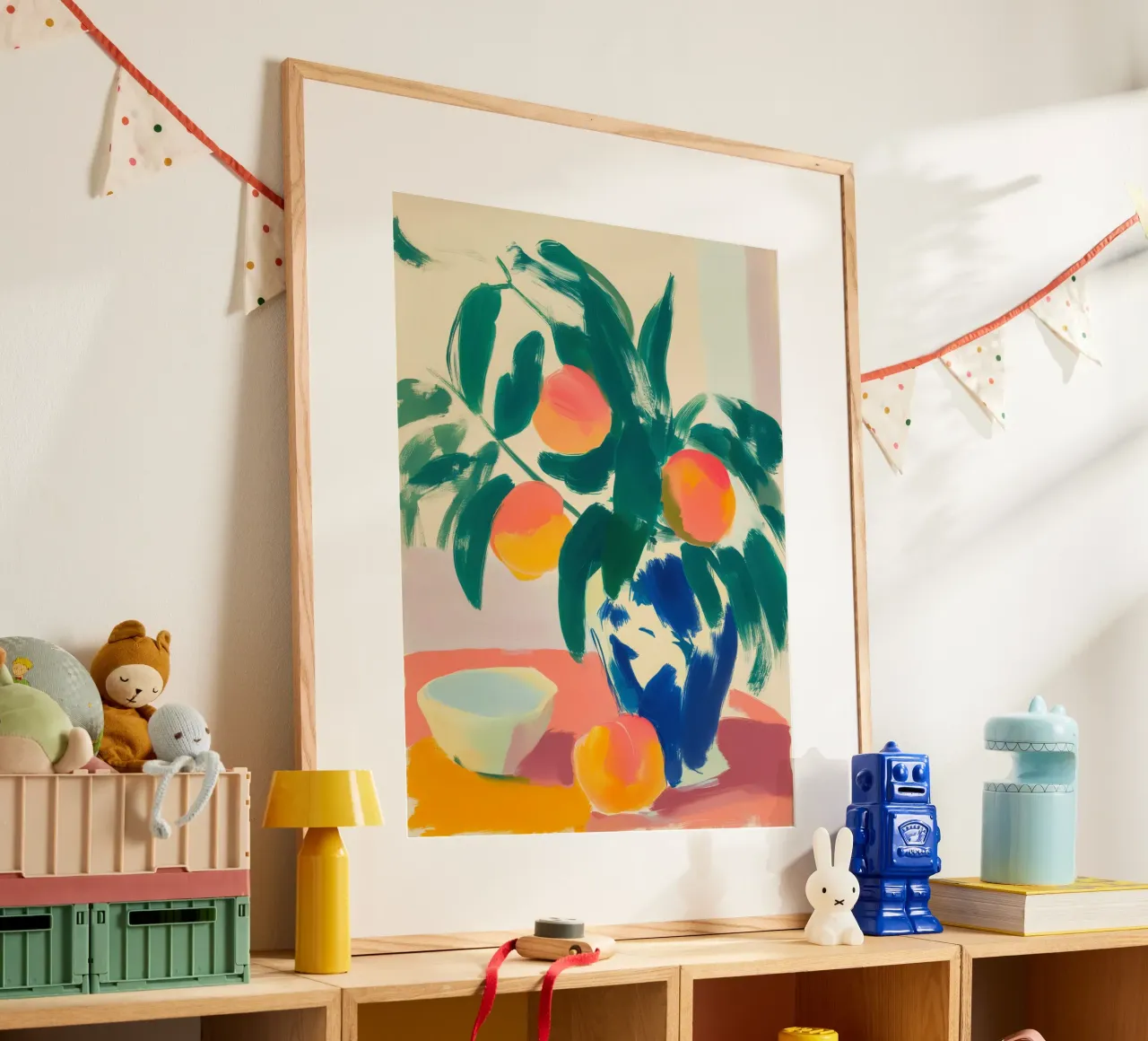 Stilleven met perziken | Pure Positieve Energie poster van Autofocus