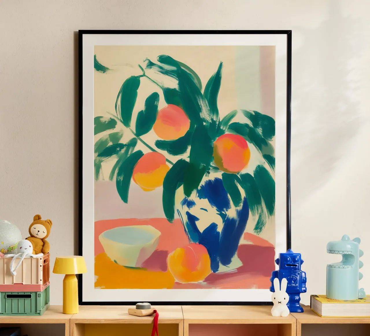 Stilleven met perziken | Pure Positieve Energie poster van Autofocus
