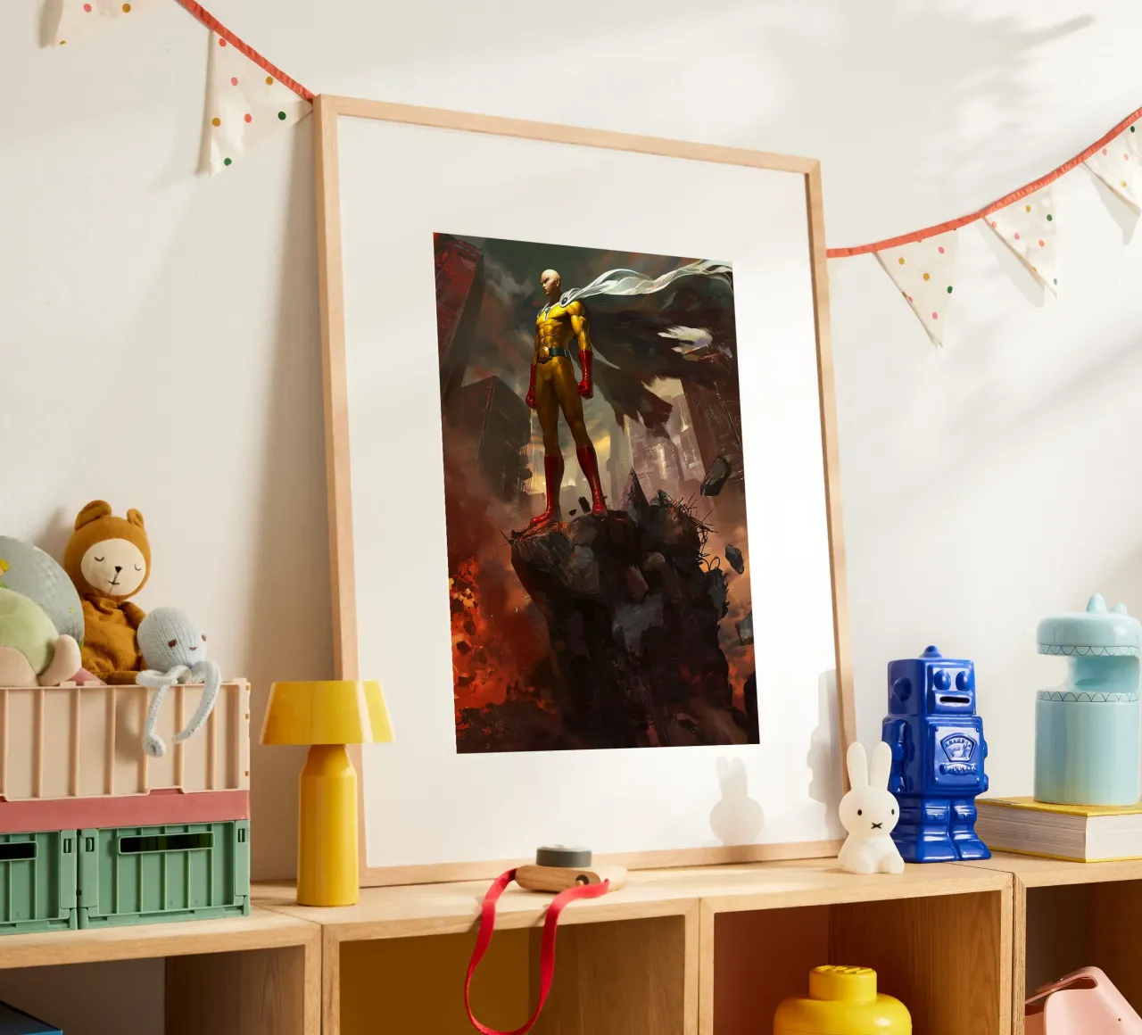 Saitama One Punch Man poster con telaio in plastica da Fleur de Lys