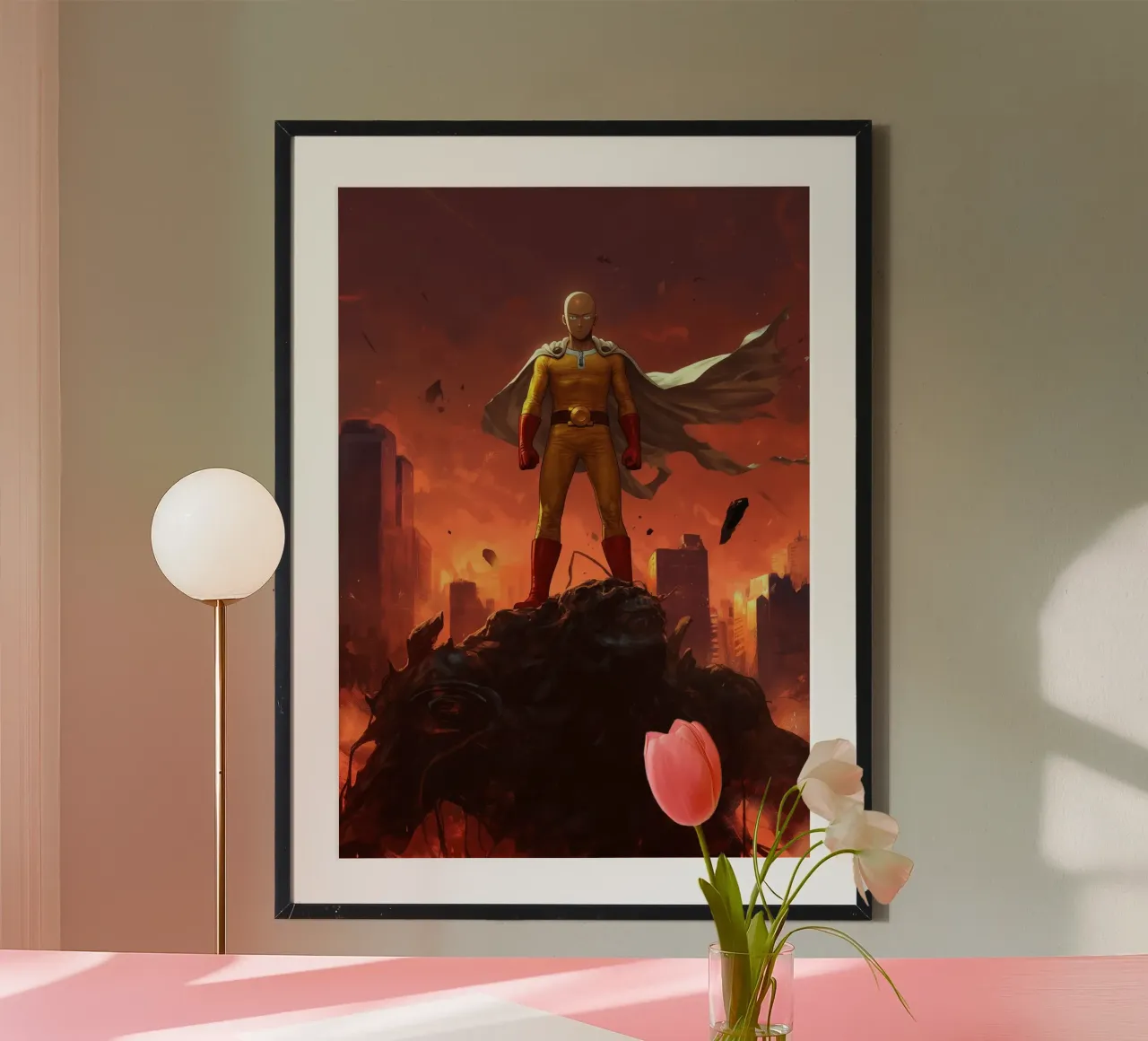Saitama One Punch Man poster con telaio in legno da Fleur de Lys