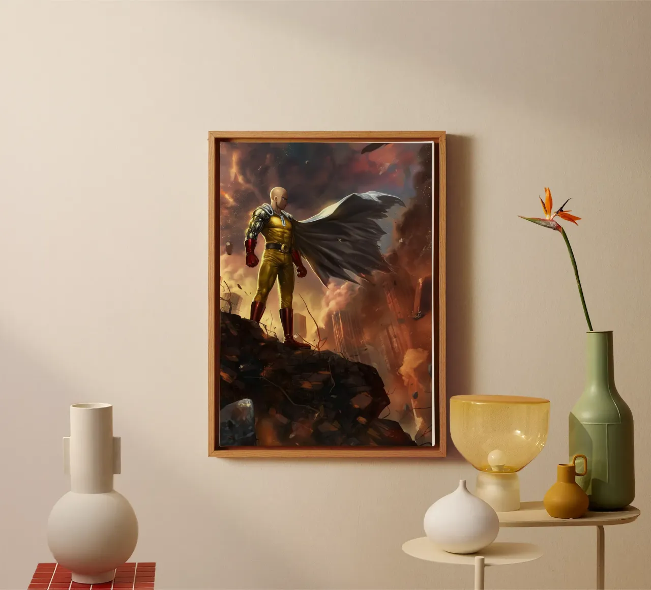 Saitama One Punch Man tela con Cornice a cassetta da Fleur de Lys
