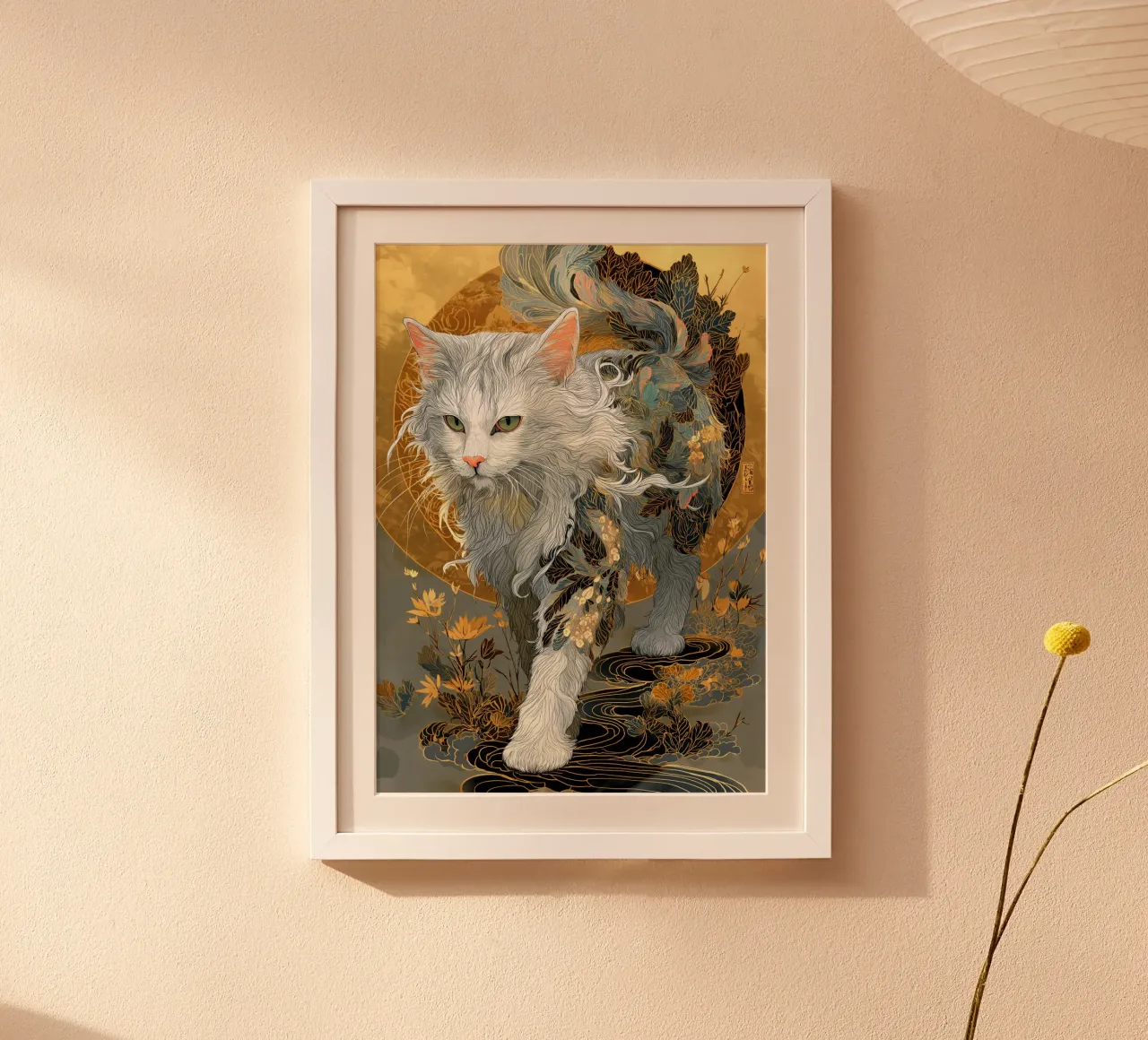 Gatto Ukiyo-e poster con telaio in legno da Fleur de Lys