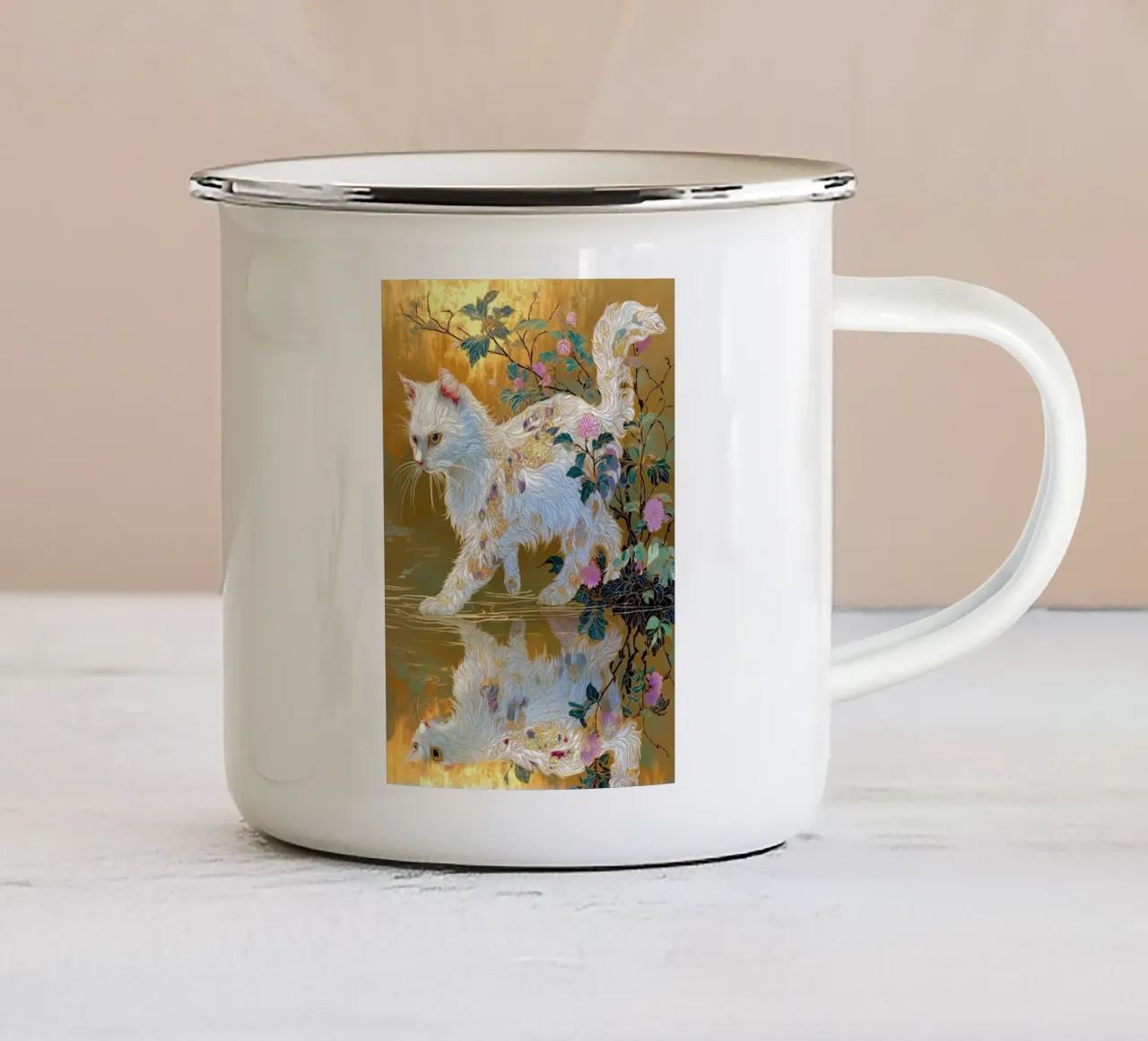 Gatto Ukiyo-e tazza in smalto da Fleur de Lys