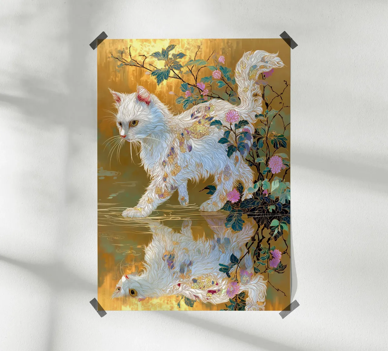 Gatto Ukiyo-e poster con telaio in legno da Fleur de Lys