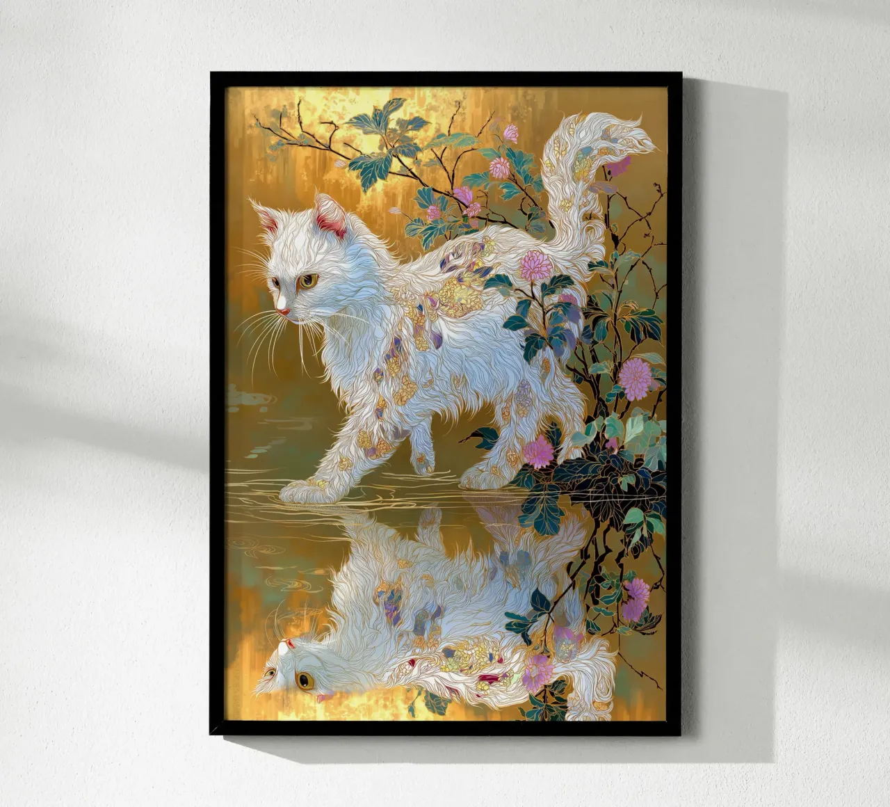 Gatto Ukiyo-e poster con telaio in legno da Fleur de Lys