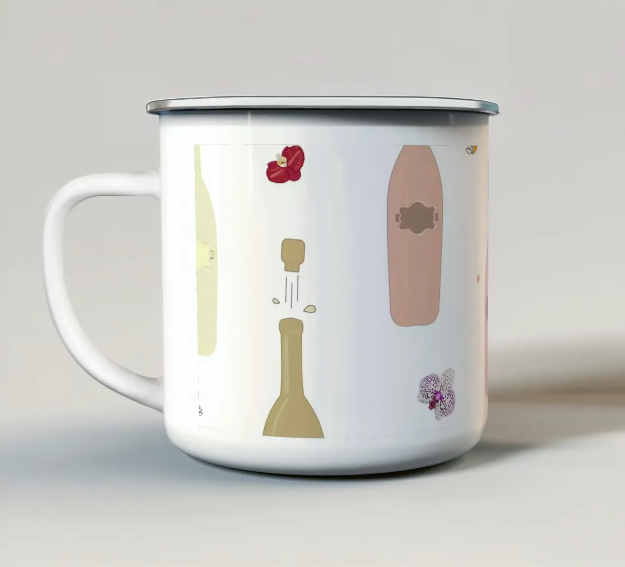 Bottiglia di champagne colorata bianca tazza in smalto da gulsengunel