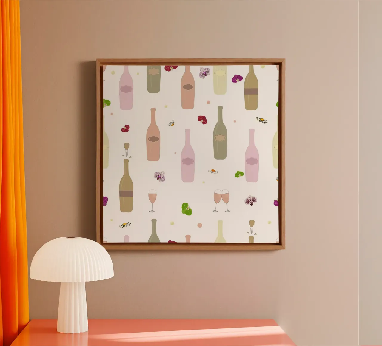 Kleurrijke champagnefles wit canvas met Baklijst van gulsengunel
