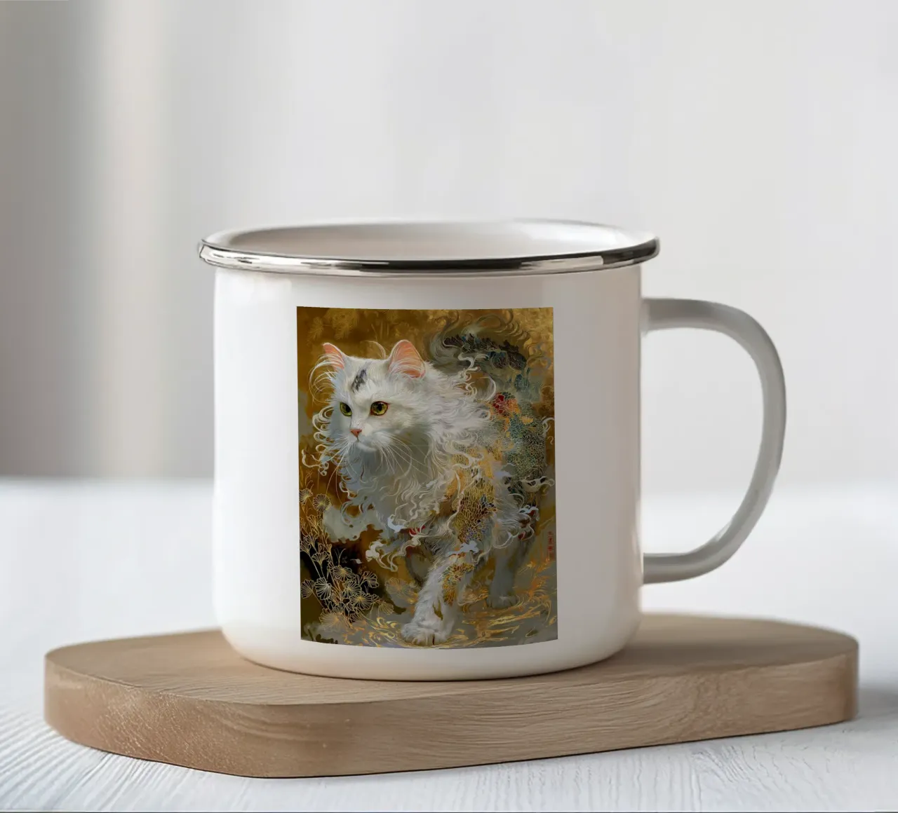 Gatto Ukiyo-e tazza in smalto da Fleur de Lys
