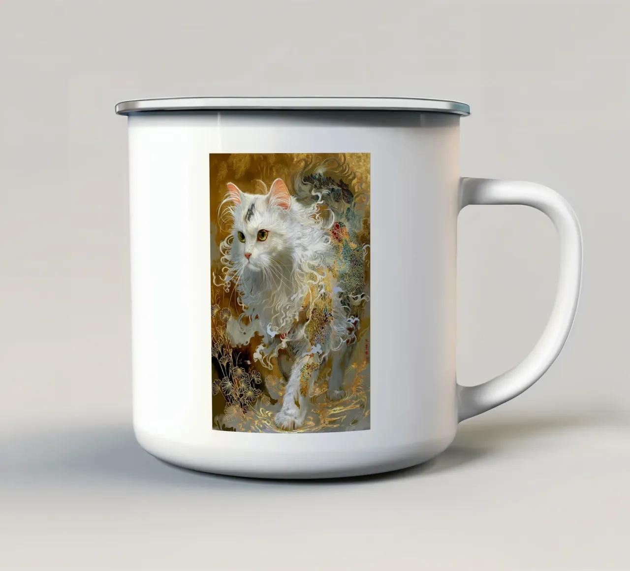 Gatto Ukiyo-e tazza in smalto da Fleur de Lys