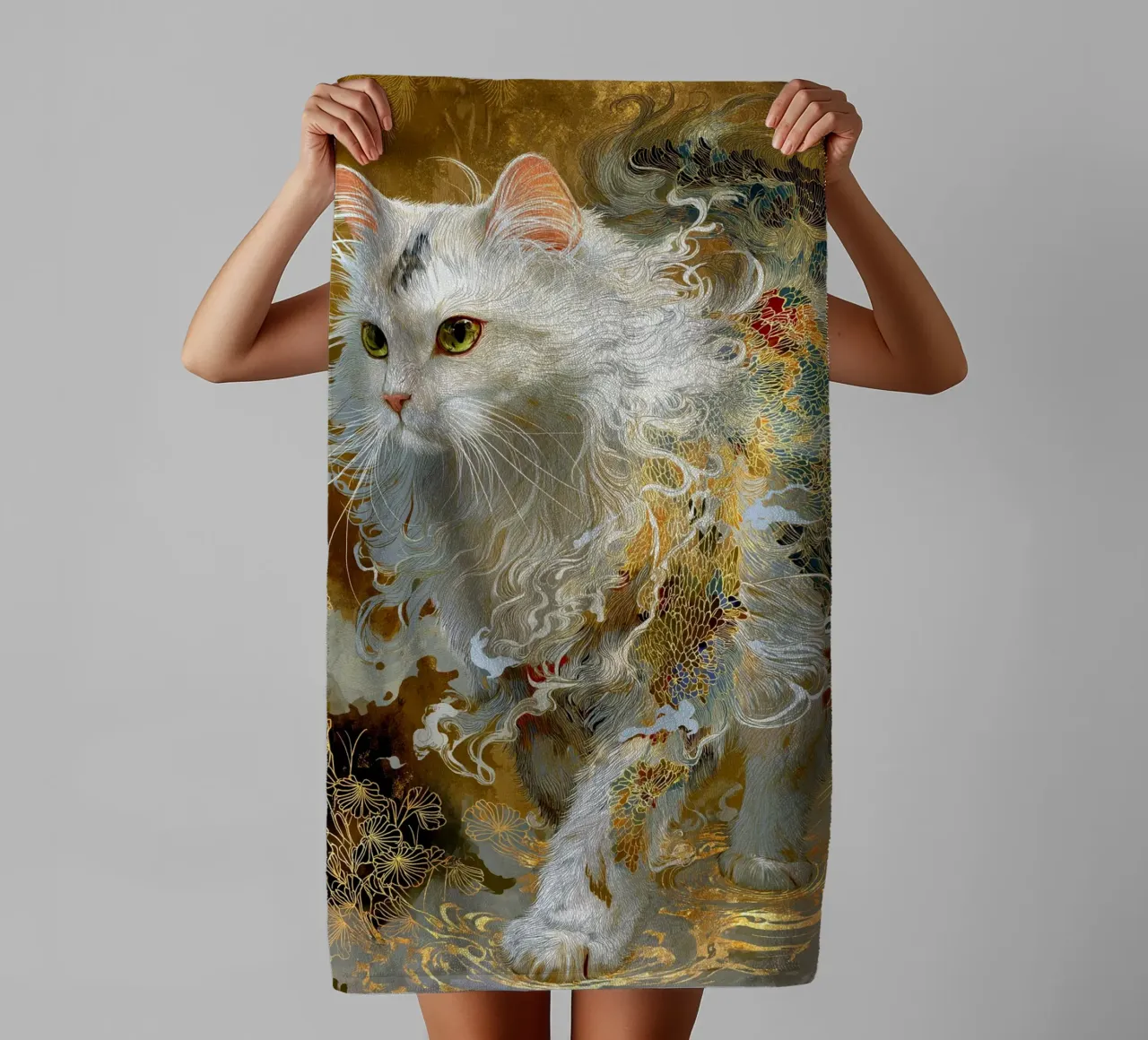 Ukiyo-e Cat towel by Fleur de Lys