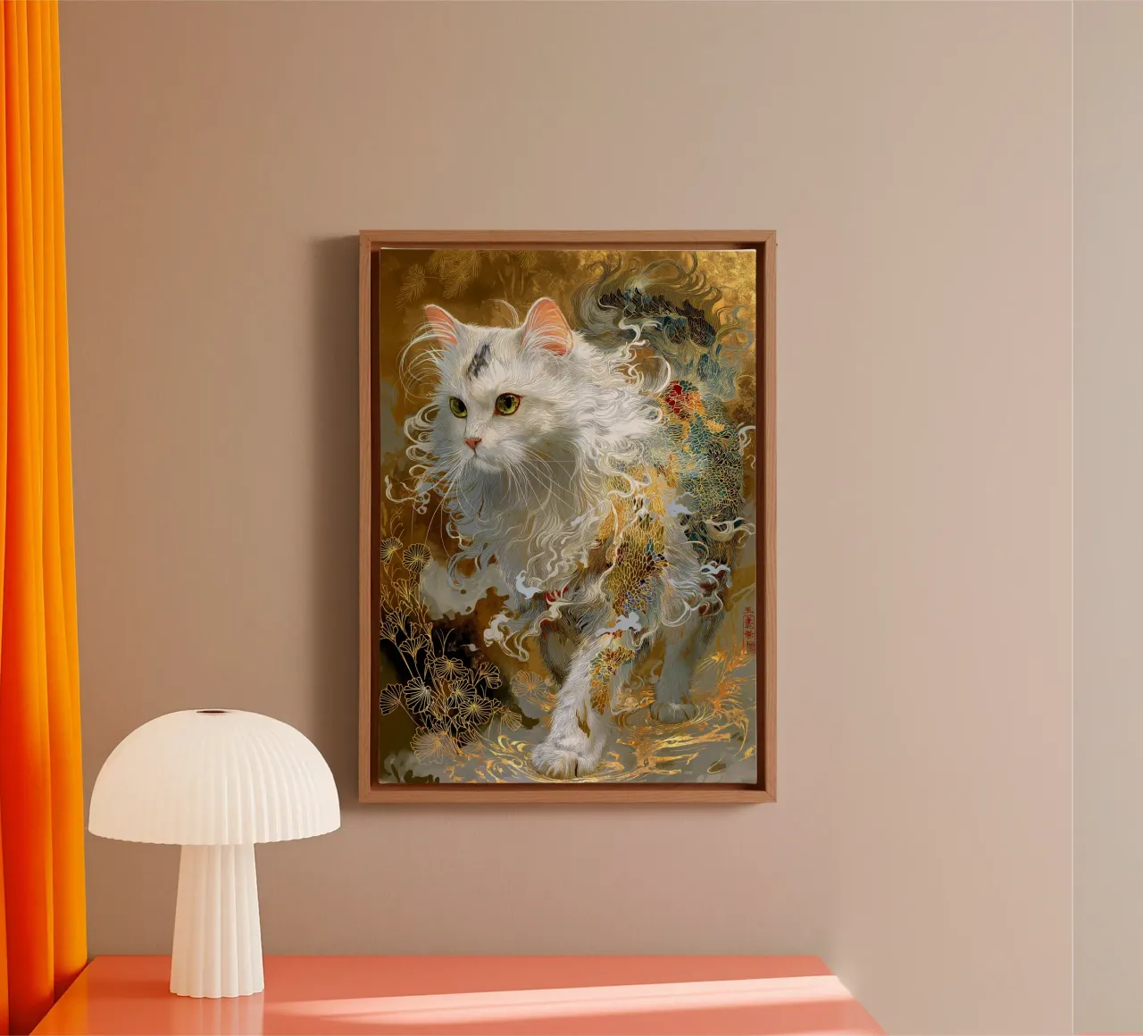 Gatto Ukiyo-e tela con Cornice a cassetta da Fleur de Lys