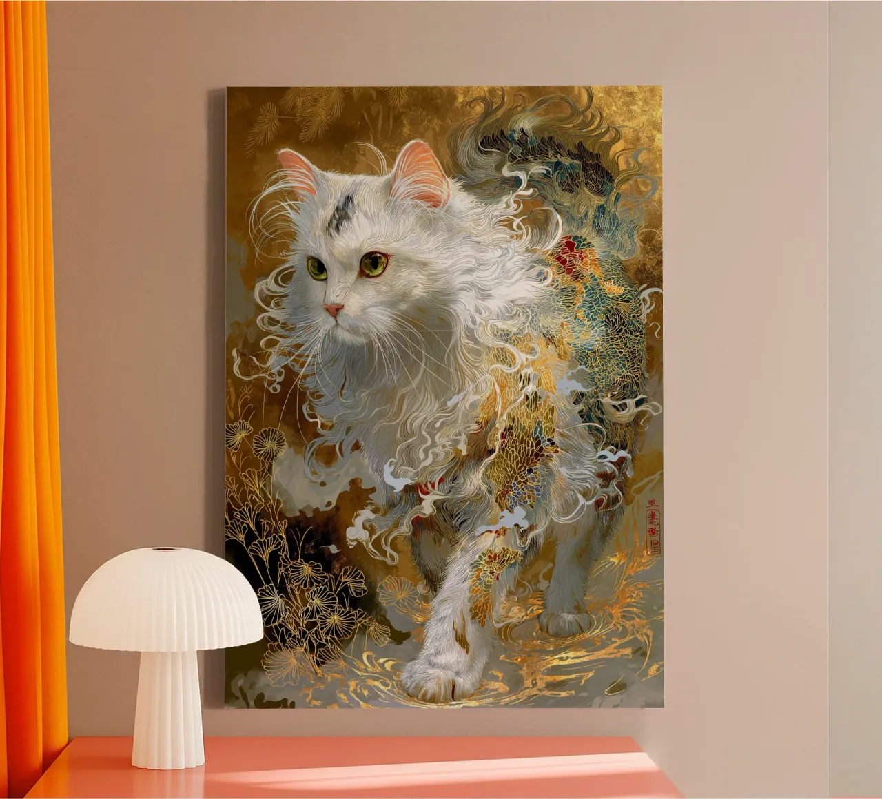 Gatto Ukiyo-e tela con Cornice a cassetta da Fleur de Lys