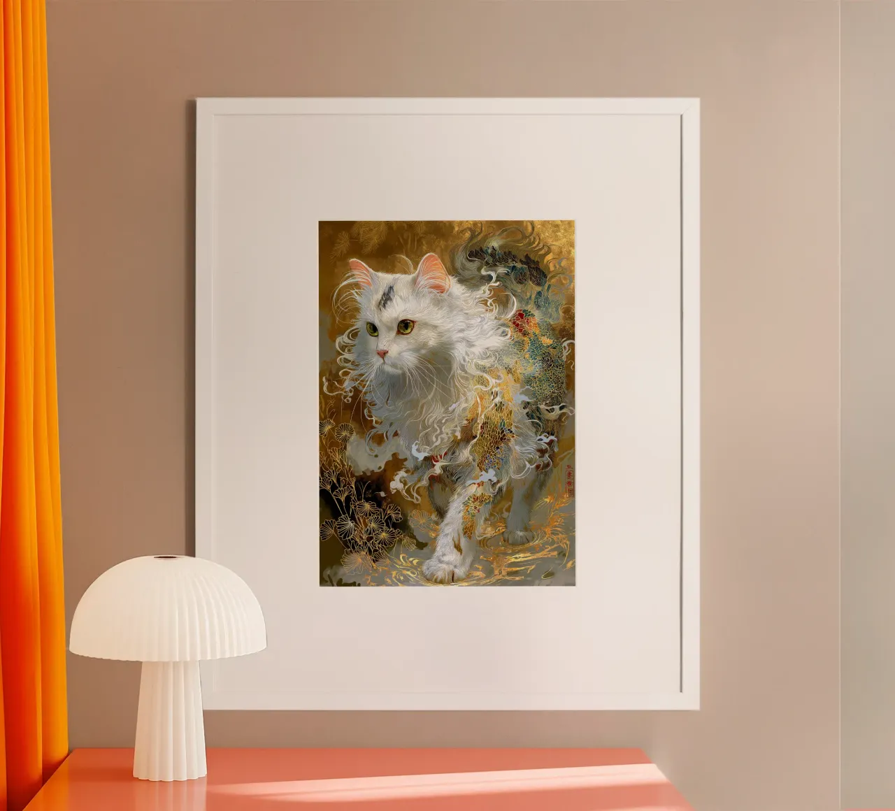 Gatto Ukiyo-e poster con telaio in legno da Fleur de Lys