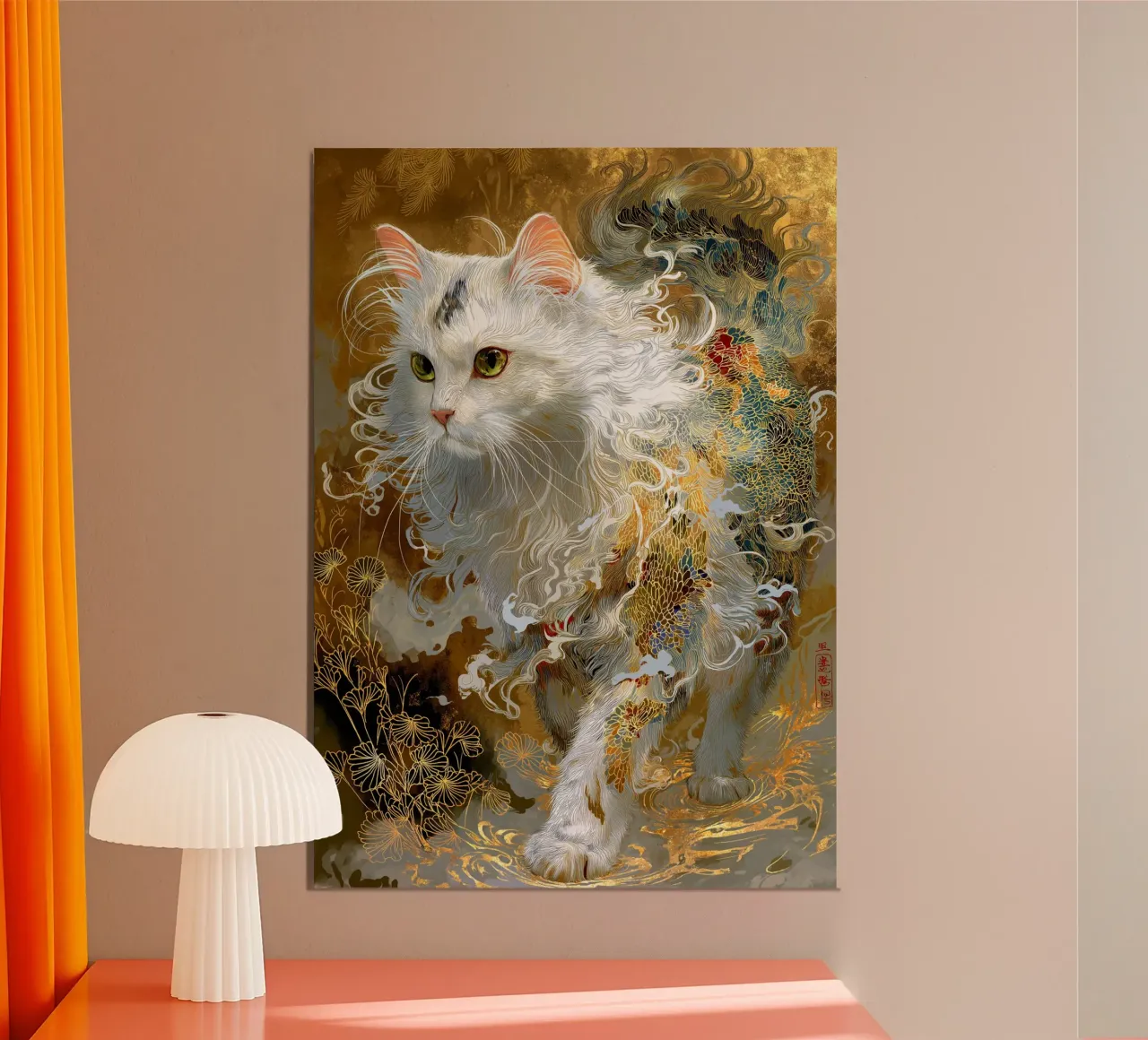 Gatto Ukiyo-e poster con telaio in legno da Fleur de Lys