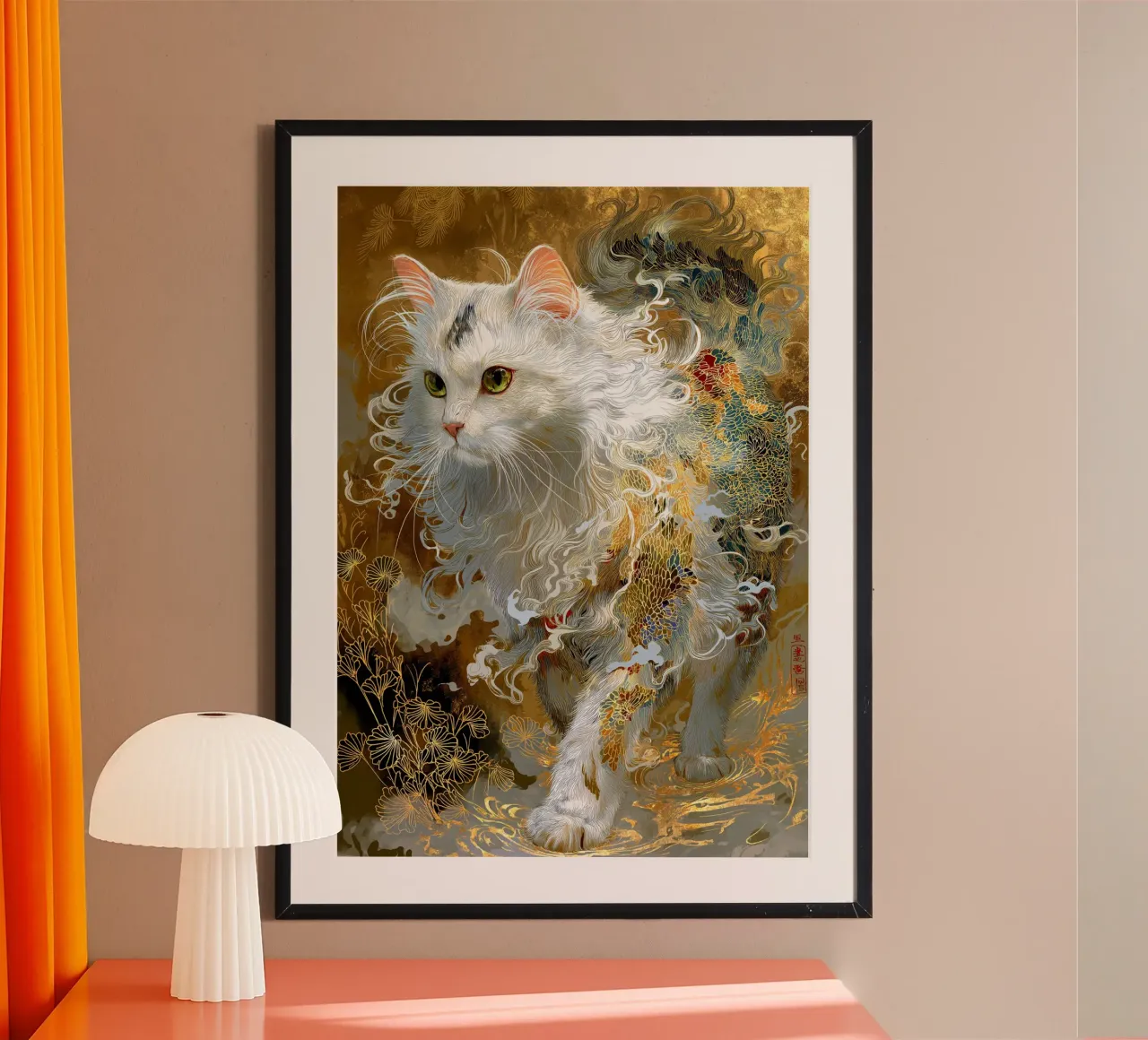Gatto Ukiyo-e poster con telaio in legno da Fleur de Lys