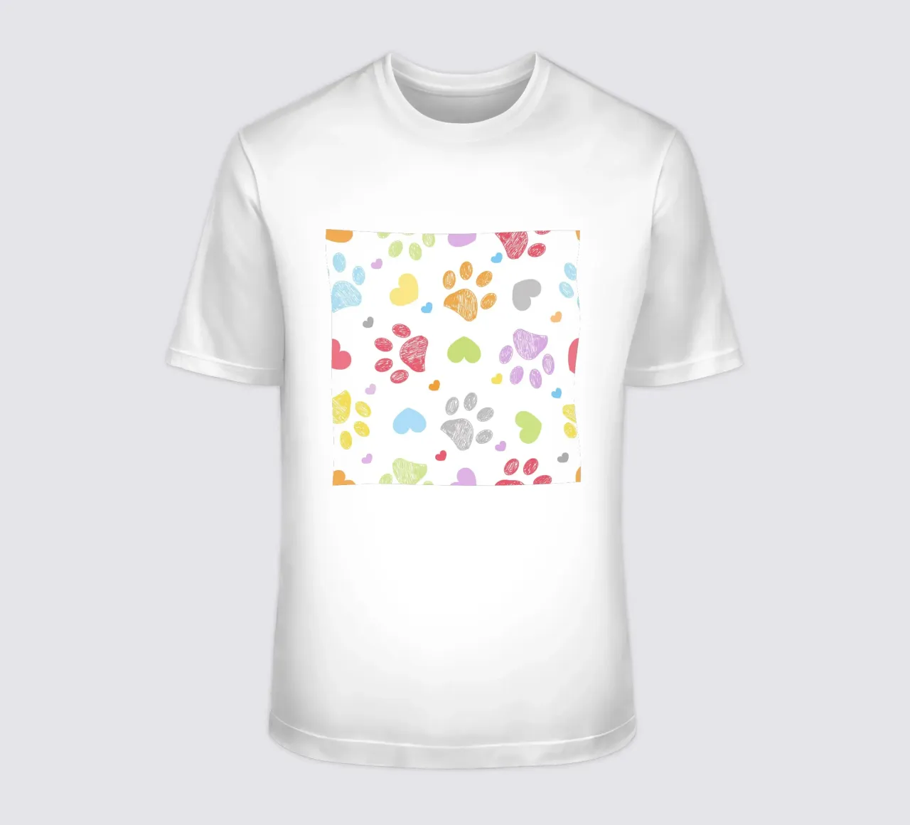 Doodle colorful paw print with hearts t-shirt by gulsengunel