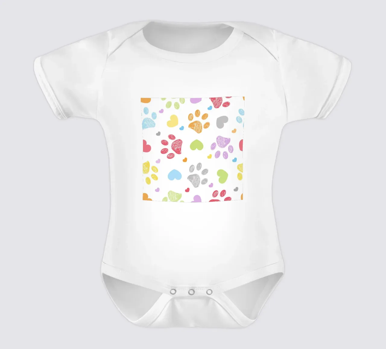 Doodle colorful paw print with hearts short-sleeve baby romper by gulsengunel