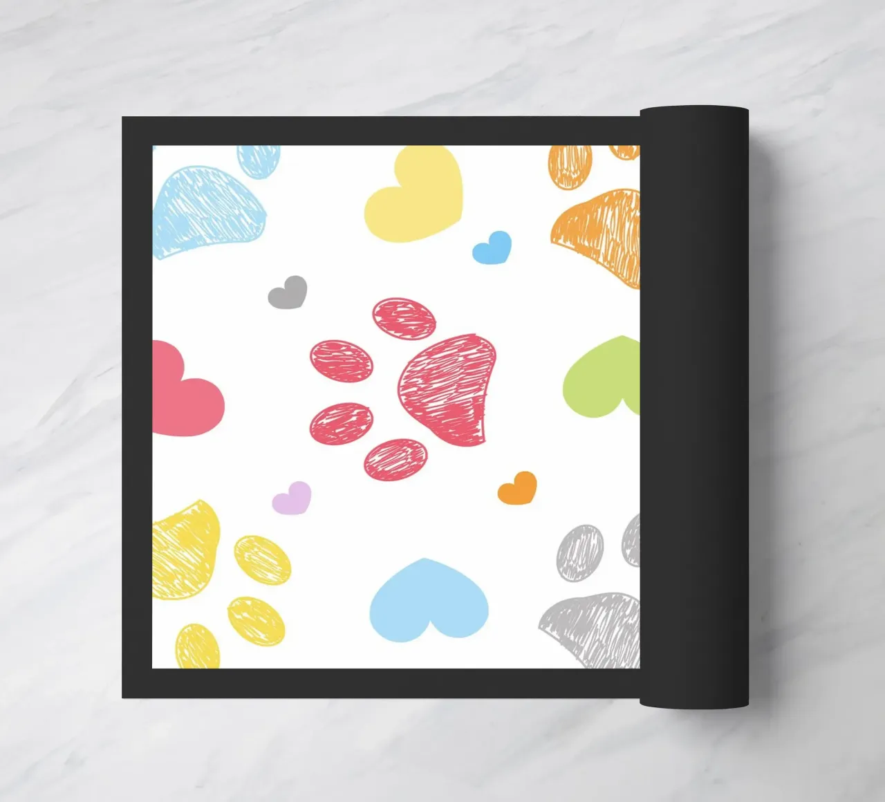 Doodle colorful paw print with hearts doormat by gulsengunel