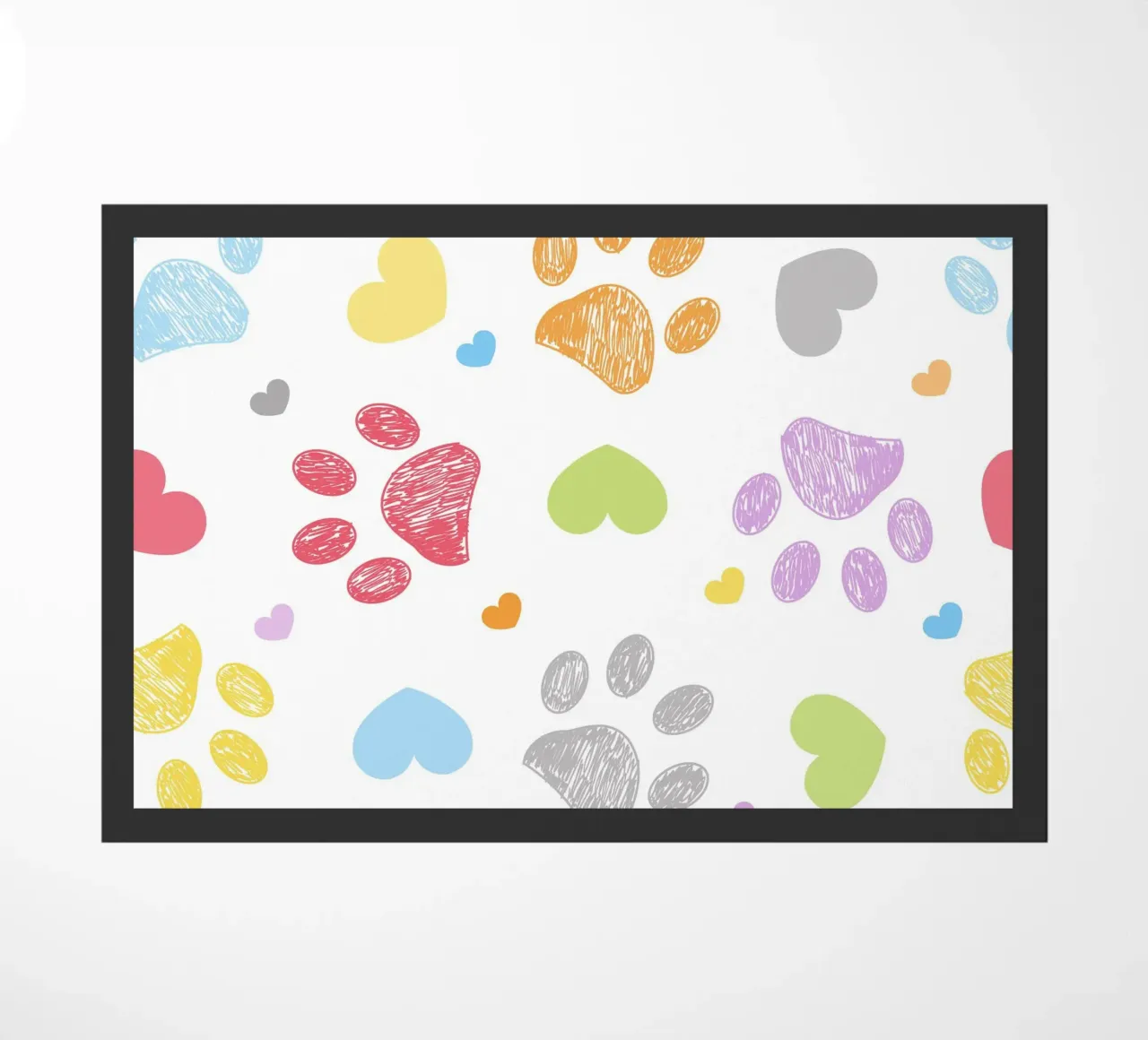 Doodle colorful paw print with hearts doormat by gulsengunel