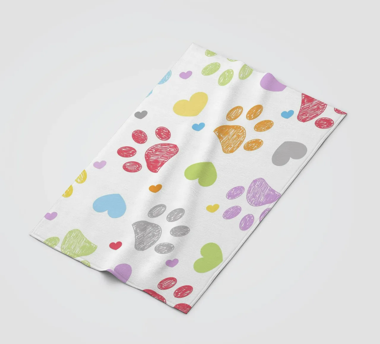 Doodle colorful paw print with hearts fleece blanket by gulsengunel
