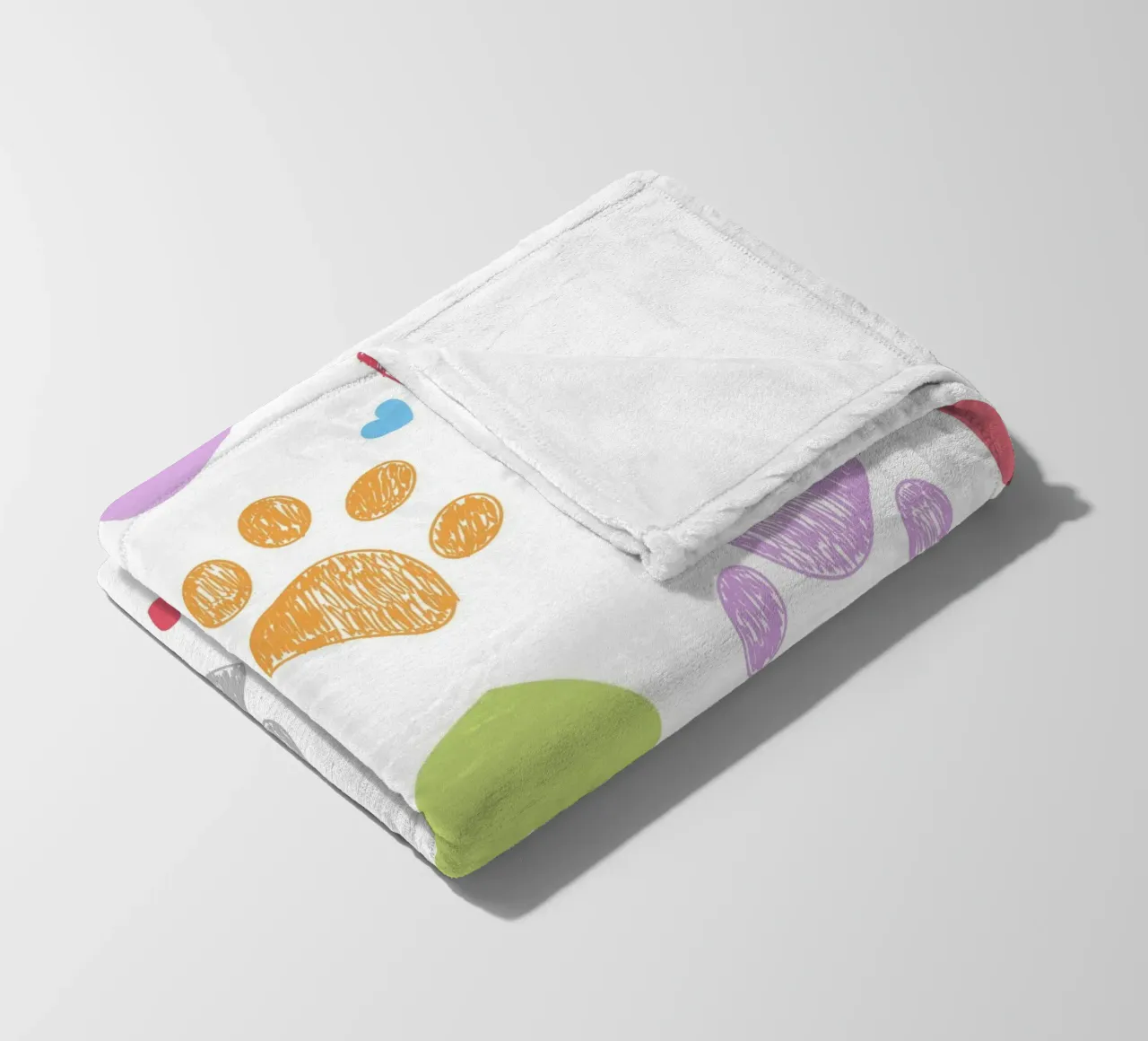 Doodle colorful paw print with hearts fleece blanket by gulsengunel