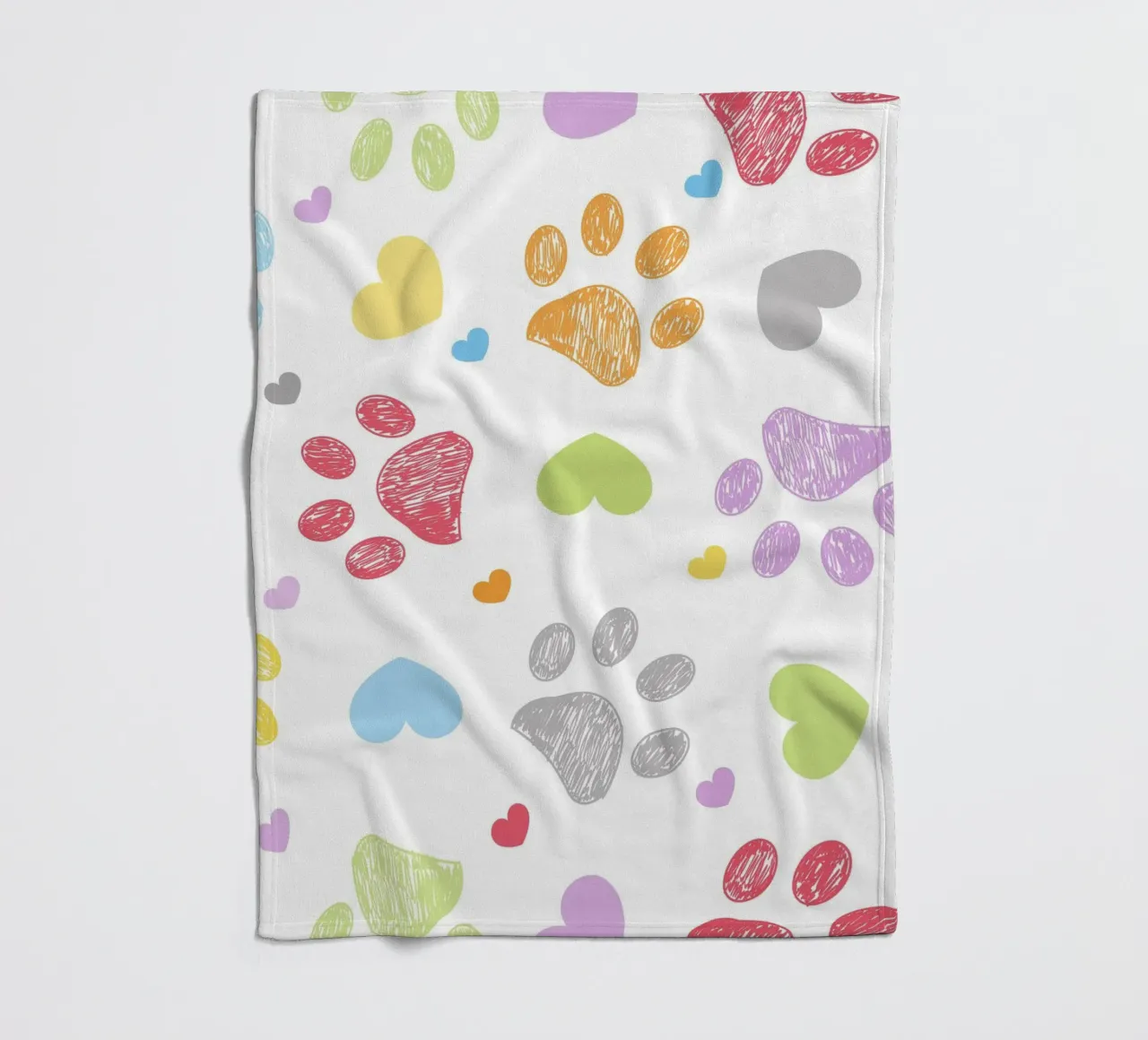 Doodle colorful paw print with hearts fleece blanket by gulsengunel
