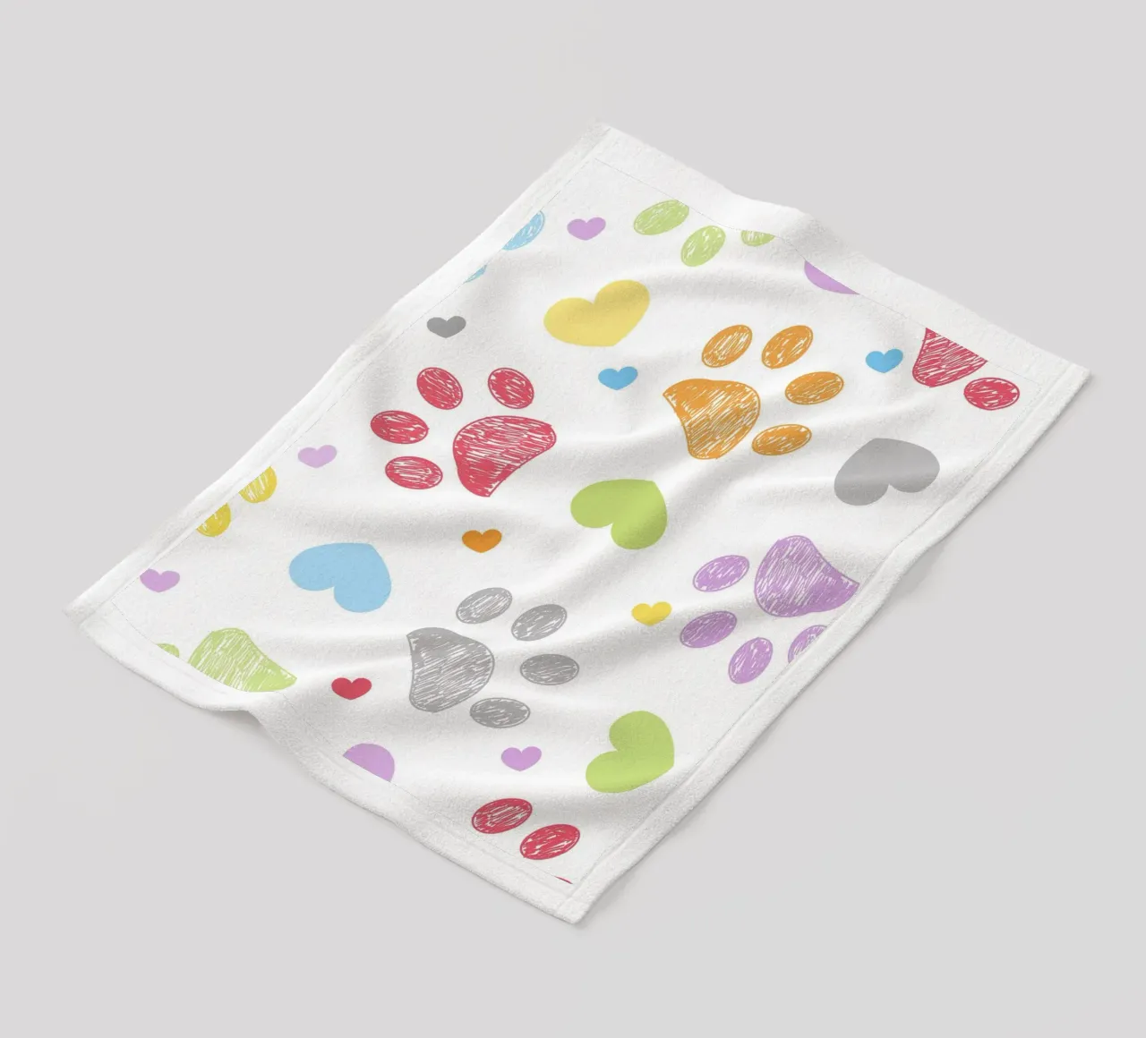 Doodle colorful paw print with hearts fleece blanket by gulsengunel